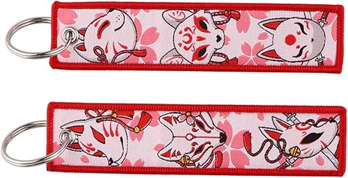 Pinstant Fox Kitsune - Llavero de folclore japonés con diseño de flor de cerezo japonés, llavero, Rosado