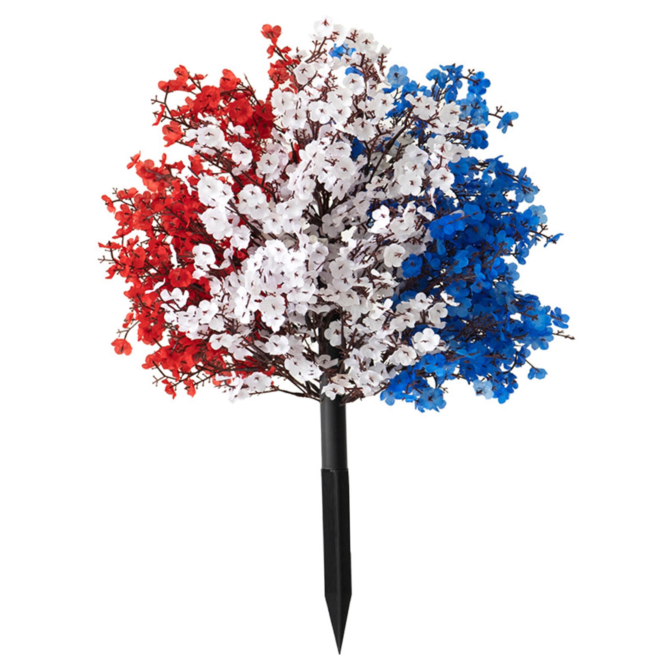 PithCogent red white blue artificial flowers outdoor, Red White Blue Artificial Flowers Outdoor, 2-in-1 Patriotic Wreath & Ground Stake, Independence Day Garden Decor, 16in