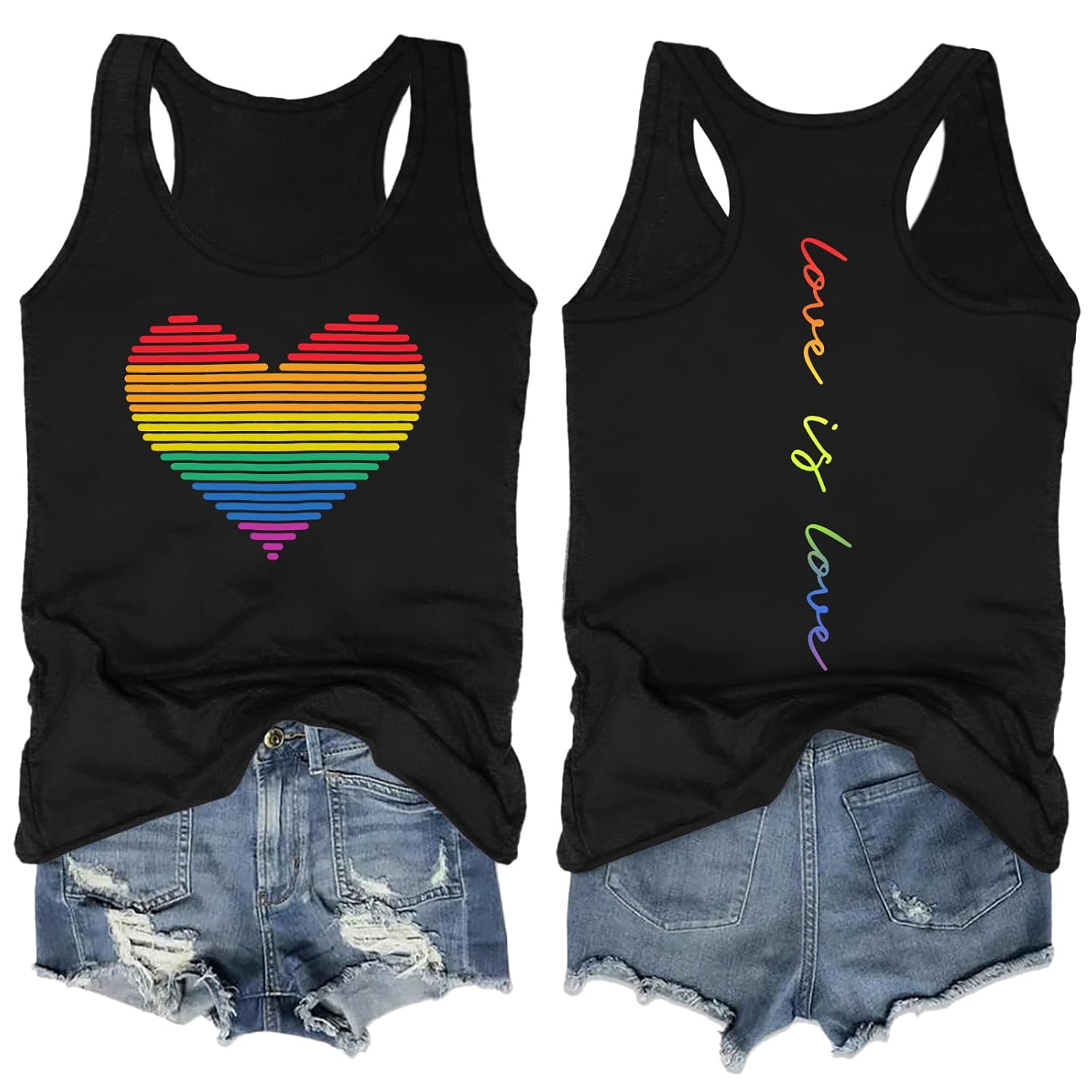 Pride Tank Top for Women LGBT Rainbow Flag Shirt Love Heart Graphic Tee Lesbian Gay Pride Sleeveless Vest
