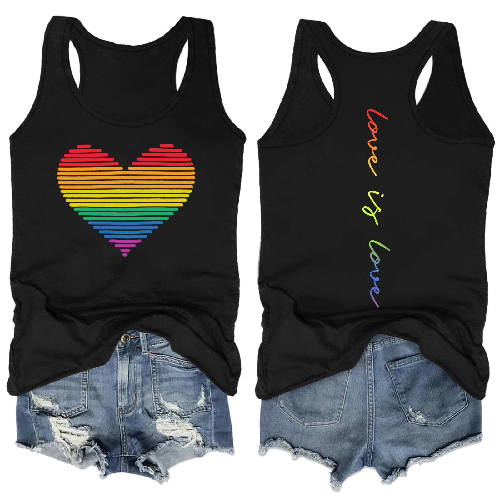 Pride Tank Top for Women LGBT Rainbow Flag Shirt Love Heart Graphic Tee Lesbian Gay Pride Sleeveless Vest