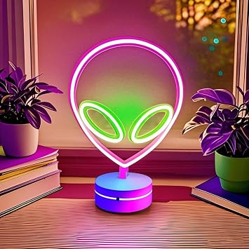 Alien Neon Sign Lamp with Standable Base and Touchable Switch, USB or 3 AA Battery Powered LED Neon Signs for Bedroom Wall and Room Decor, Man Cave Party, Birthday Christmas Gift1Pc