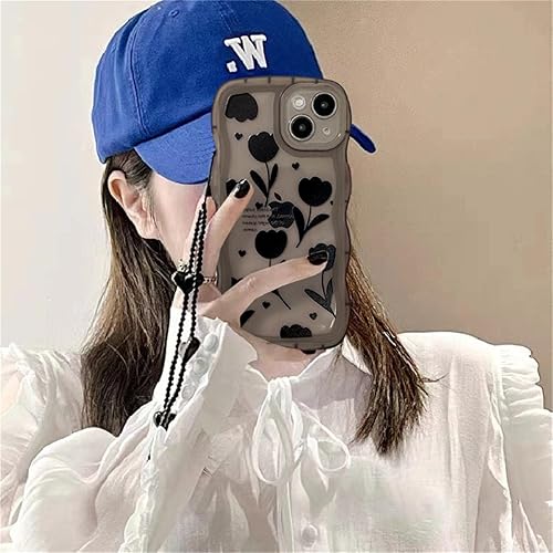 Miniatura 5 de Fycyko Funda compatible con iPhone 12 con bonito diseño de flores negras Simplicity para mujeres, adolescentes y niñas, funda de protección de