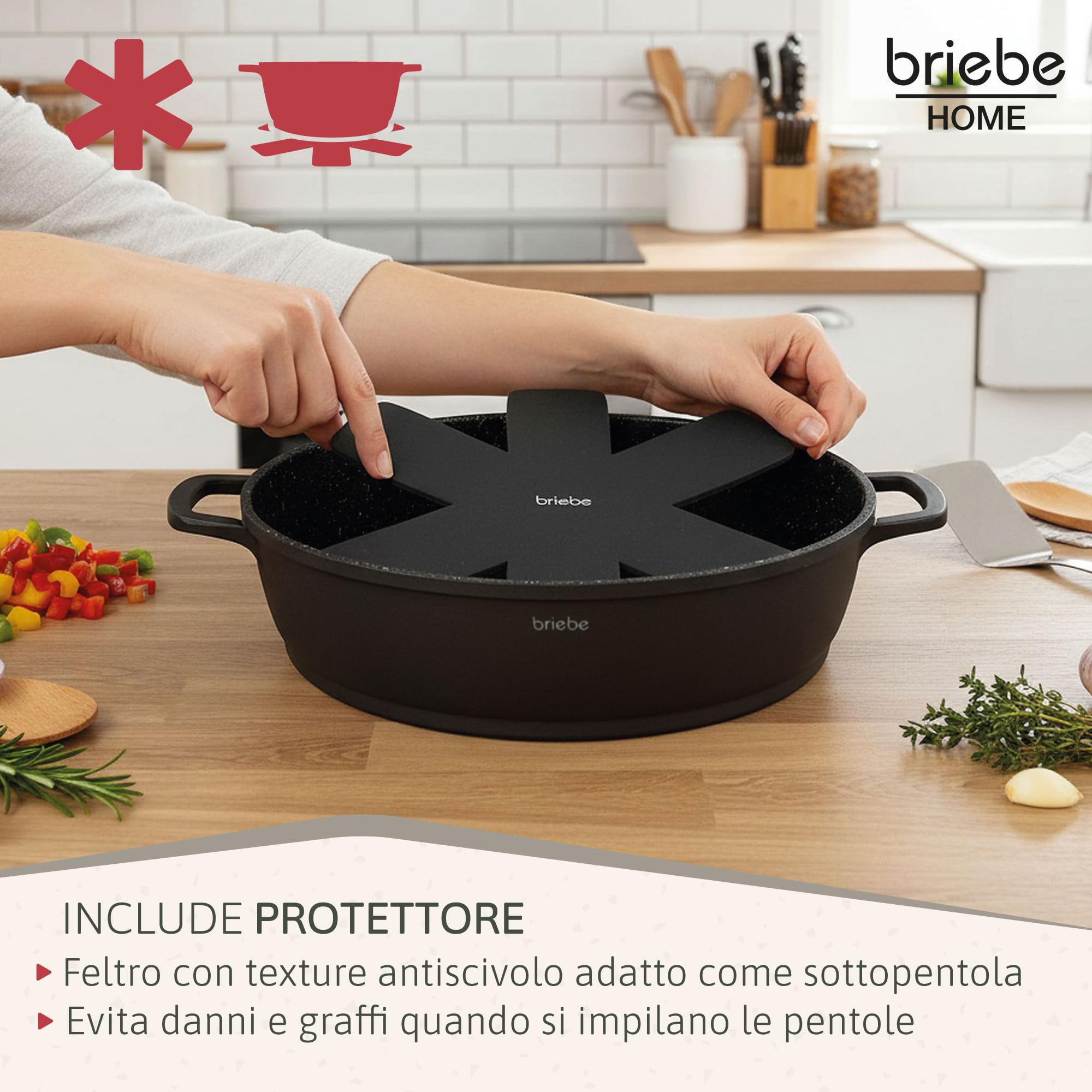 Briebe Casseruola con rivestimento antiaderente in titanio nero per cottura a induzione, in alluminio pressofuso, rivestimento senza PFOA, coperchio in vetro, manici in silicone, vetroceramica, per