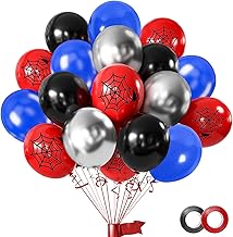 12 Inch Latex Balloons for Boys and Girls with Metallic Silver Balloons for Birthday Party Decorations 12 Inch Spider Theme Party Decorations Pack of 50