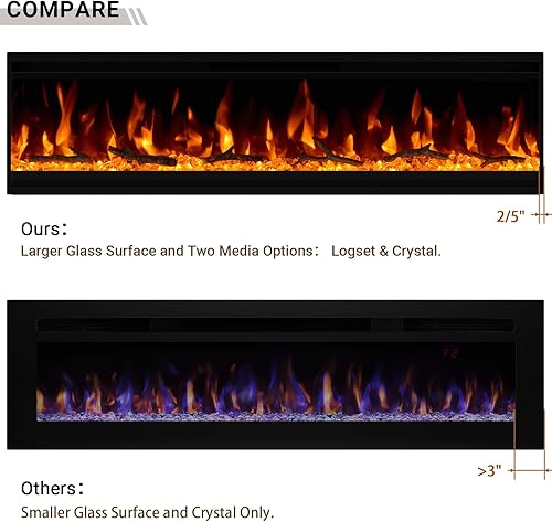 Miniatura 5 de Chimenea eléctrica de 60 pulgadas, insertos de chimenea eléctrica ultrafina de 4.3 pulgadas, marco ultra estrecho, chimenea montada en la pared y