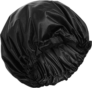 Satin Bonnet for Sleeping Black Shower Cap, Adjustable Silk Bonnet, Luxury Reusable Double Layer Oversized Waterproof Braid Shower Cap for Women & Men - Washable & Travel-friendly (Black)