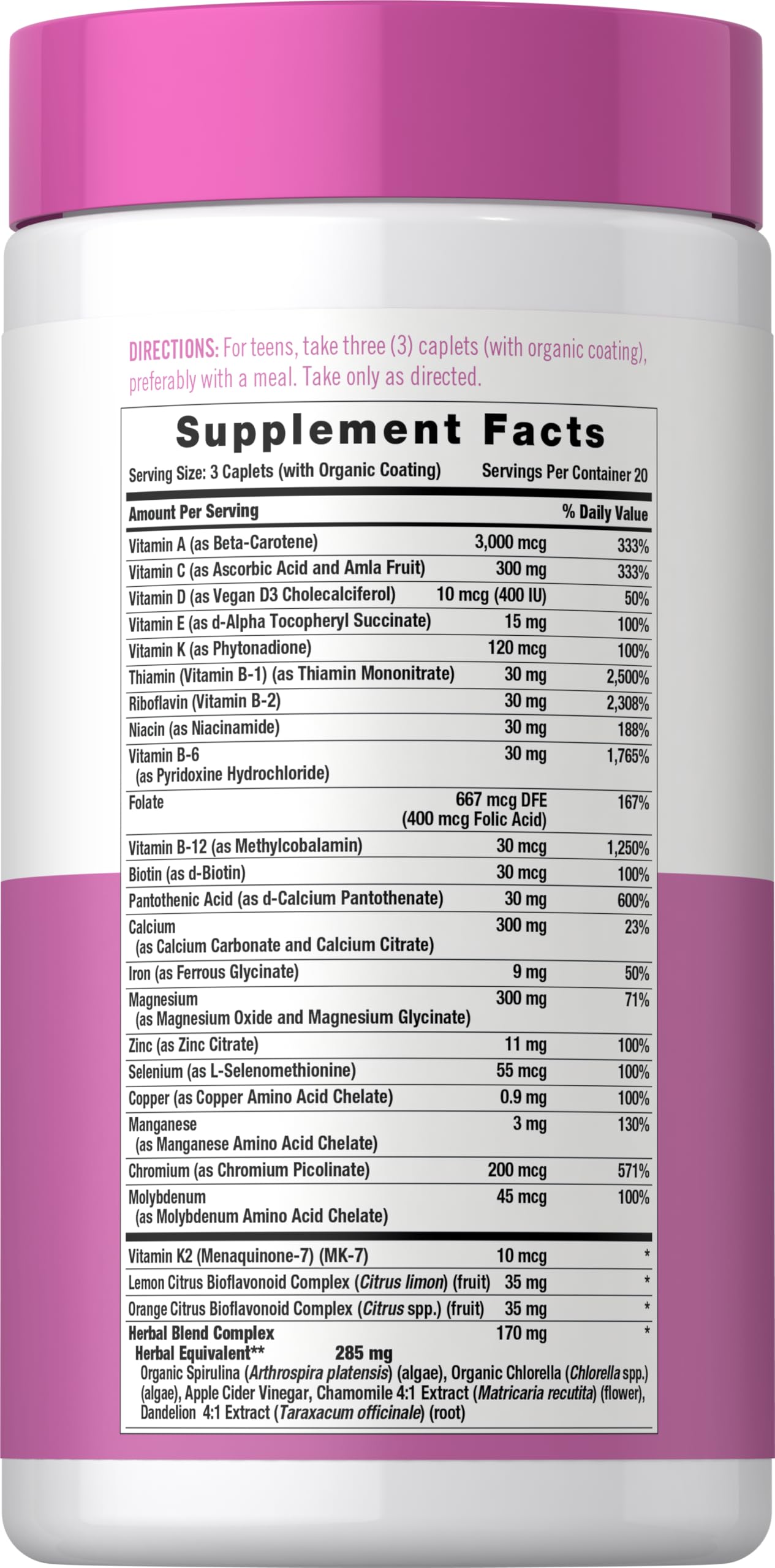 Carlyle Teen Multivitamin for Girls | 60 Caplets | Once Daily — Amazon image 2
