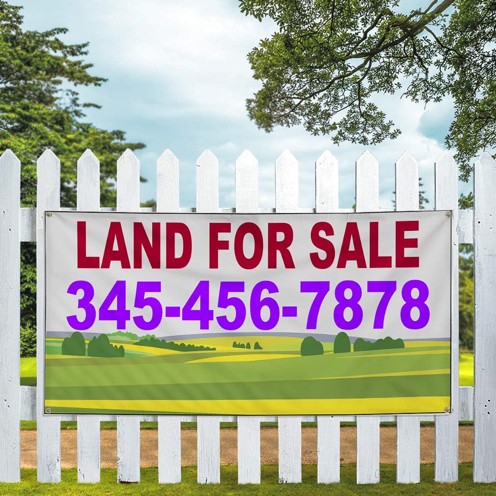 Custom Industrial Vinyl Banner Business Outdoor Land for Sale Phone Number Greenery Red 24x36inches