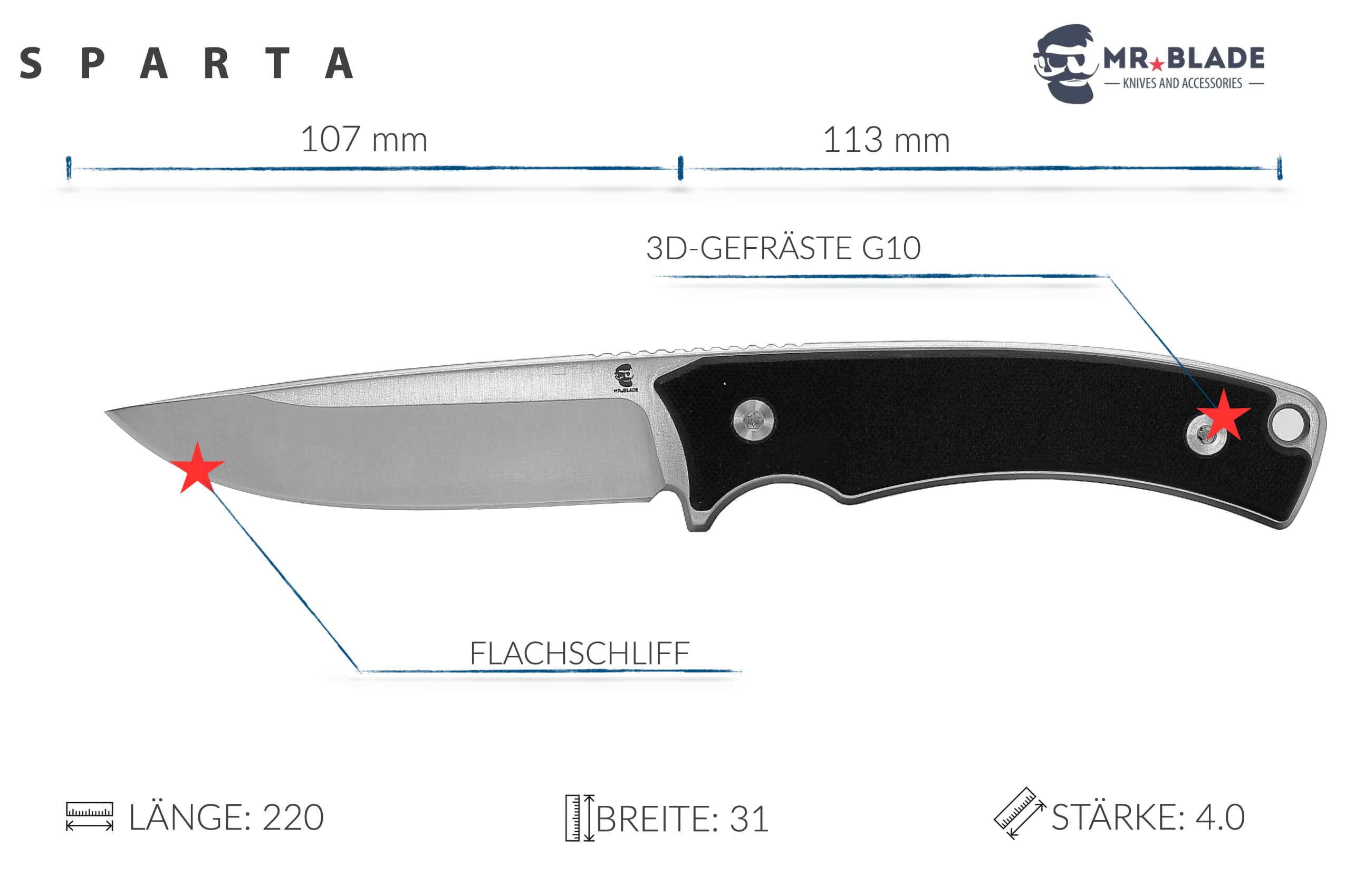 Mr. Blade Bushkraft Messer — Slavia Satin — Exklusives Outdoormesser mit Kydexscheide