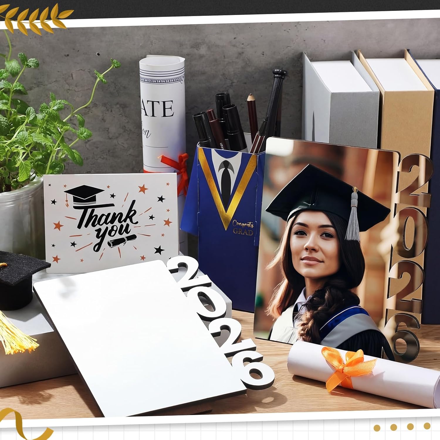 Geelin 6 Pcs 2026 Graduation Sublimation Blanks Photo Frame 7 x 5.9 Inch Picture Frame MDF Sublimation Blank for Graduation Souvenir DIY Personalized Picture Desktop Photo Sign Party Decorations