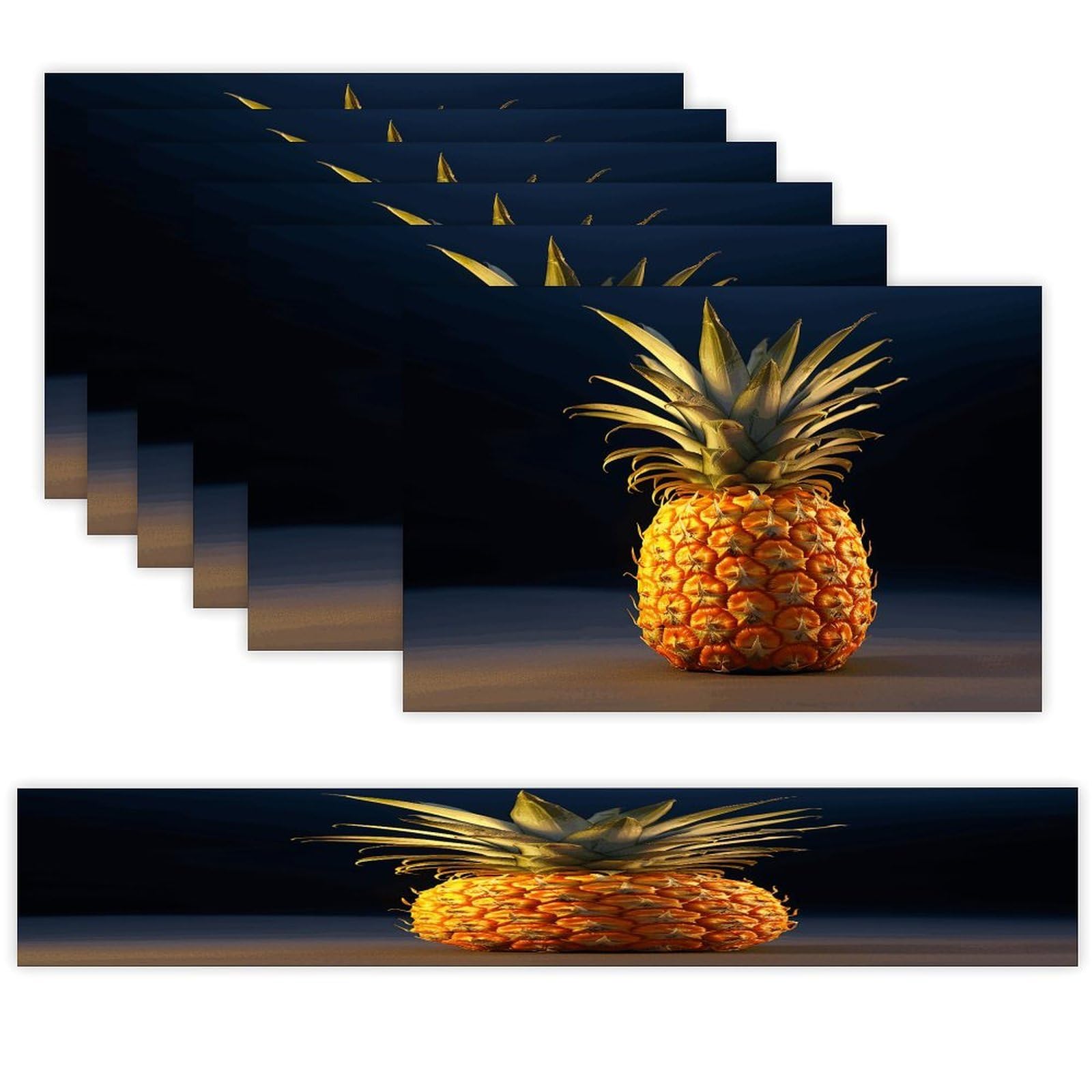 Pineapple Fruit Table Runner and Placemats Set of 6 for Kitchen Washable Table Mats Heat Resistant Place Mats Non-Slip Place Mat Wipeable Placemat(6 Placemats+1 Table Runner)