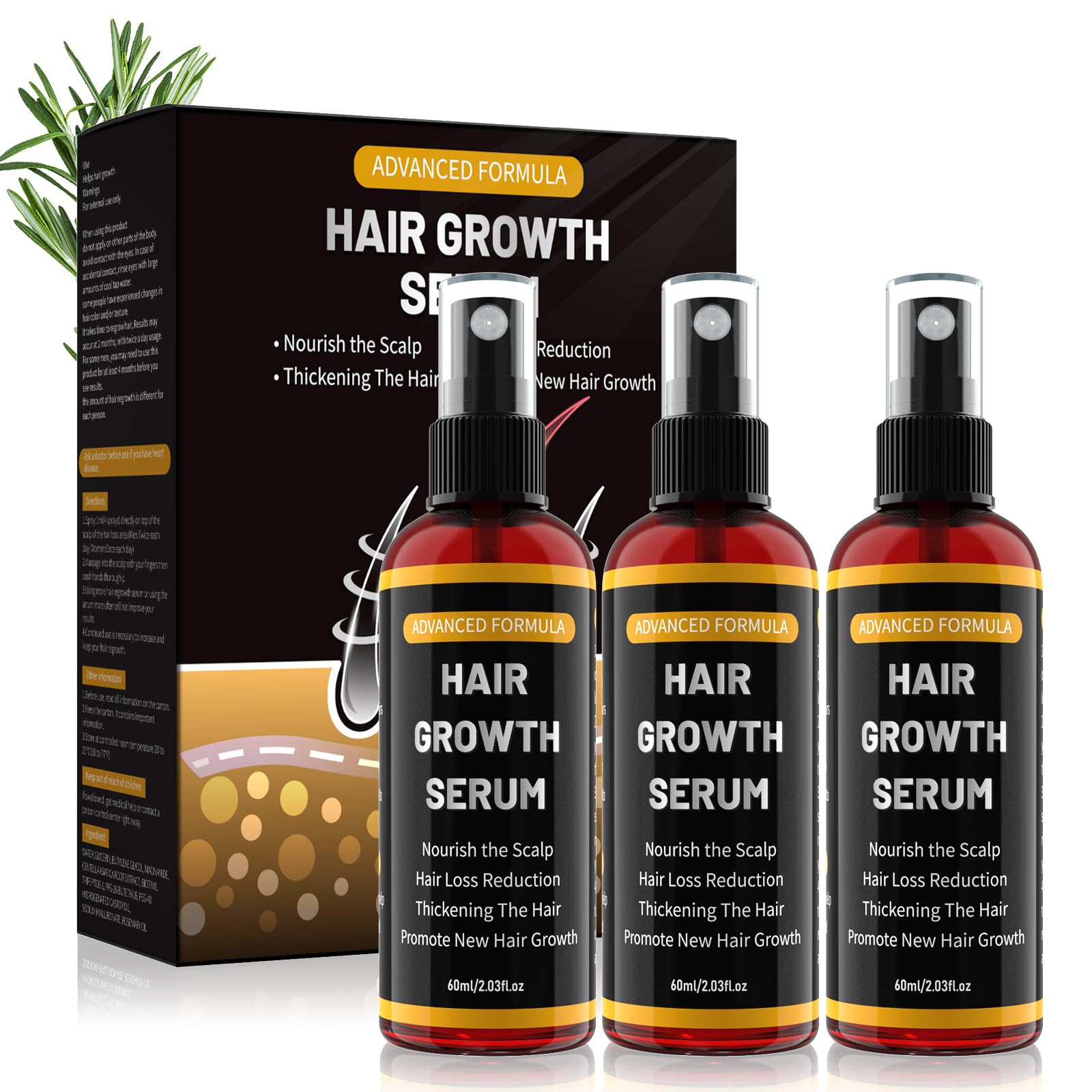 Rouclo Hair Growth Serum mit Rosmarinöl-Rizinusöl & Biotin 60ml