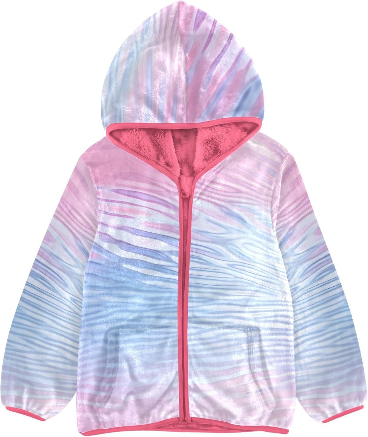 ALAZA Pink Blue Gradient Wave Hoodie Jacket for Girls Toddler Fleece Zip Up Coat Plush Jacket for 3 Years