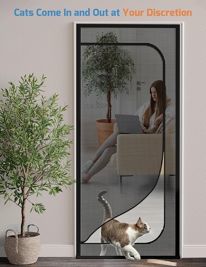 Siatka do drzwi dla kota z zamkiem błyskawicznym, gruba siatka, biała, wiele rozmiarów (A 90 x 210 cm) - idealna dla kotów domowych i łatwa instalacja