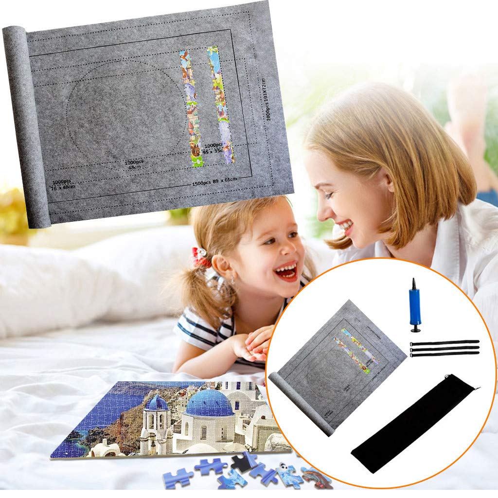 Startview Jigsaw Puzzle Roll Storage Mat with Drawstring Storage Bag，31.50''x46.46'' Puzzle Roll Storage Mat Jigroll Up to 2000 Pieces Puzzle (Gray)
