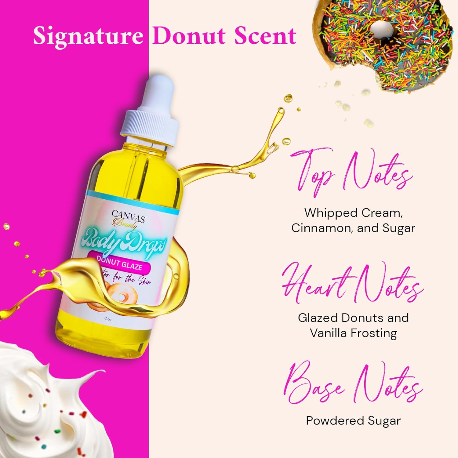 Canvas Beauty Body Drops, Glazed Donut - With Coconut Oil, Jojoba Oil & Vitamin E - Image 3