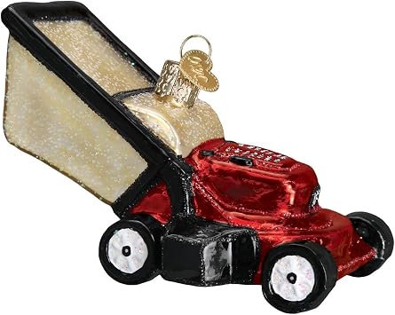 Old World Christmas Contractor Lawn Mower Glass Blown Ornament for Christmas Tree, Handcrafted Holiday Decoration, Tools Collection