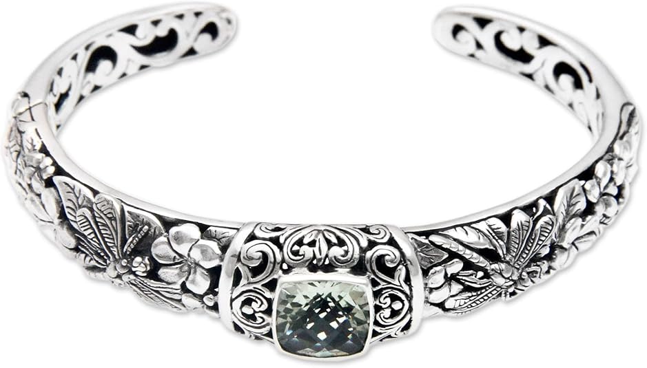 NOVICA Dragonfly Frangipanis Prasiolite Cuff Bracelet
