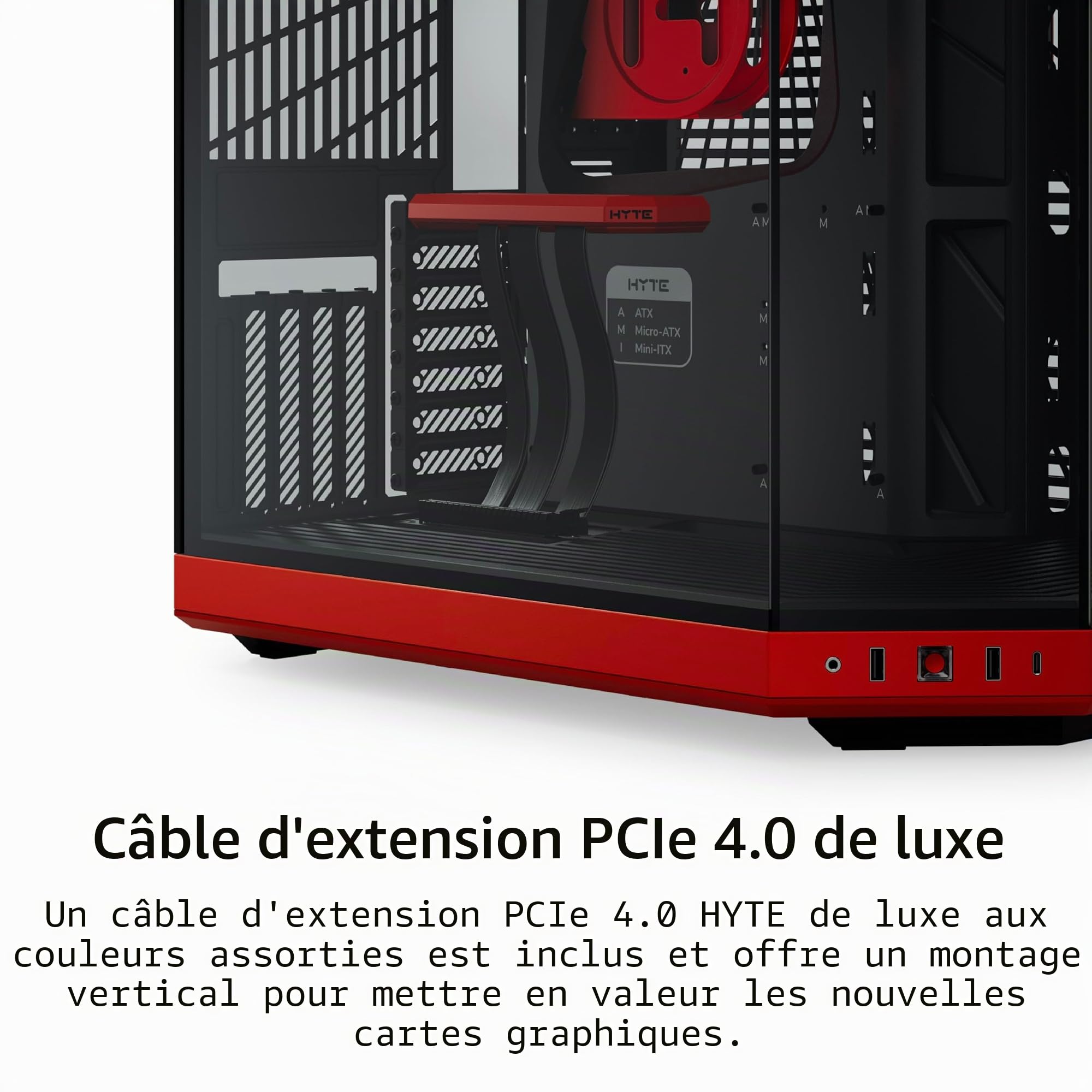 Hyte Y70 Boîtier de Jeu ATX Moderne et esthétique à Double Chambre en Verre trempé pour Tour Moyenne avec câble élévateur PCIE 4.0 Inclus, Rouge (CS-HYTE-Y70-BR)