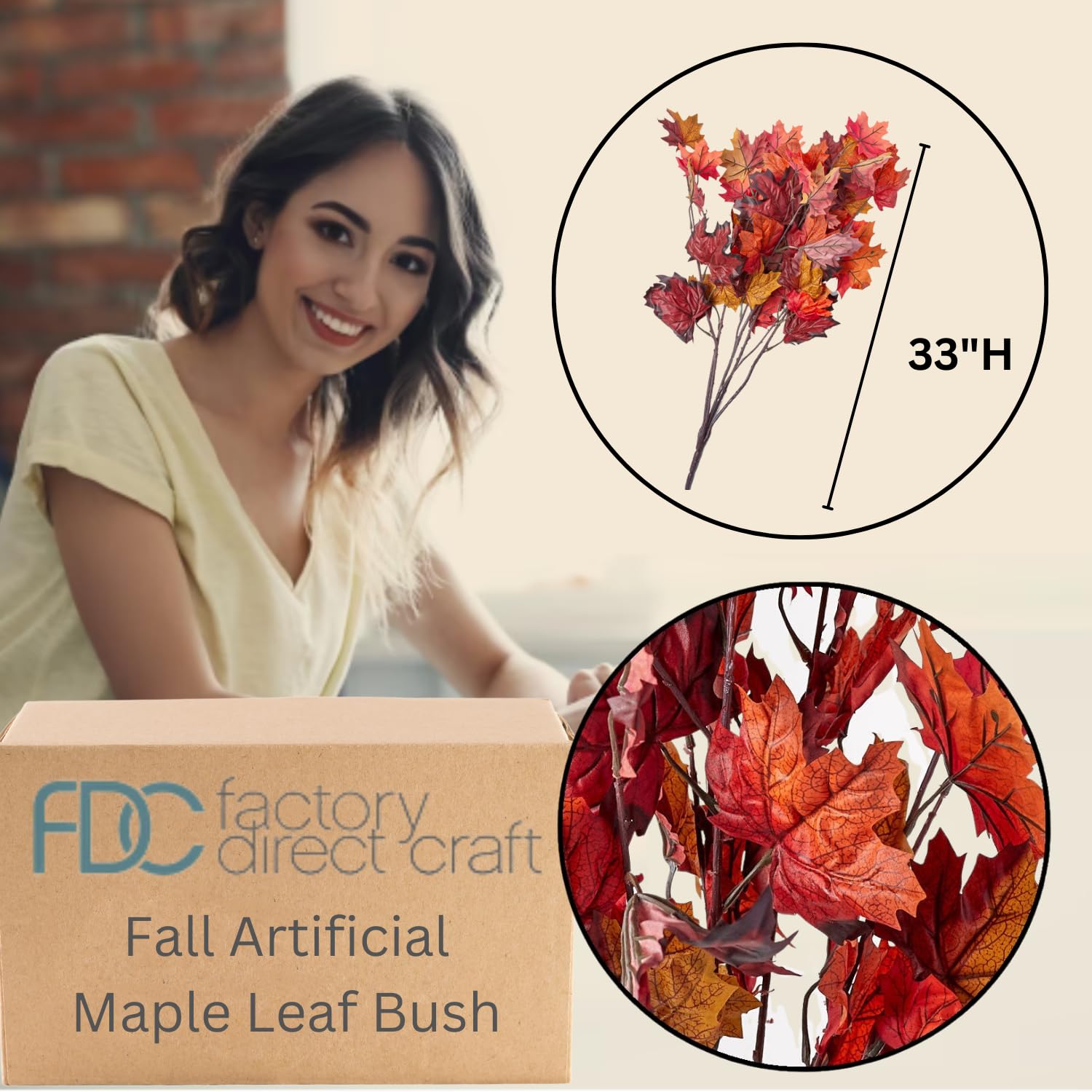 Factory Direct Craft Fall Artificial Maple Leaf Bush for Fall Flower Arrangements, Seasonal Wreaths, and Thanksgiving Centerpieces - 33 Inches High