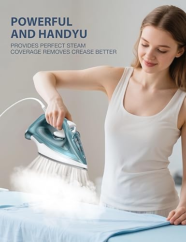 Miniatura 6 de Plancha de vapor para ropa, plancha de 1500 W con suela revestida de cerámica, calentamiento rápido, autolimpieza, apagado automático, tanque de