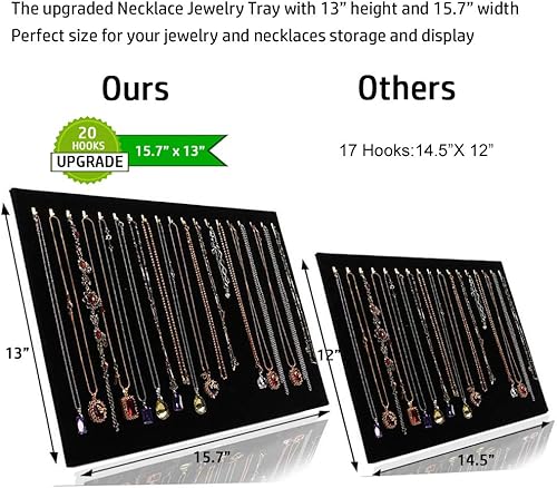 Miniatura 2 de JIFFWIND Organizador de joyas de terciopelo mejorado de 15.7 x 13 pulgadas, 20 ganchos, bandeja, bloc, vitrina, vitrina (paquete de 2)