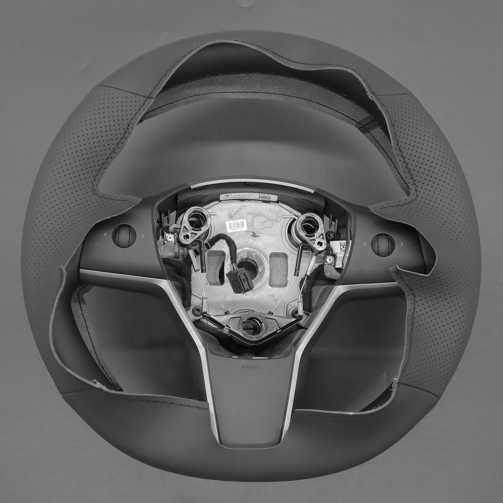 MEWANT Passgenauer Lenkradbezug zum Nähen für Tesla Model 3 Tesla Model Y | Model 3 2019-2023 / Model Y 2021-2023 Schwarz Echtleder Atmungsaktiv Für Beheizte Lenkräder Langlebig
