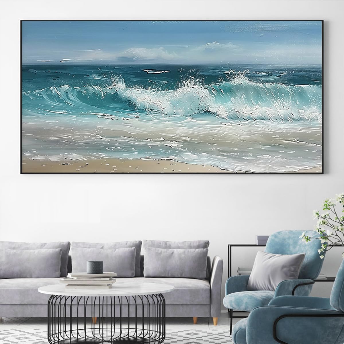 UUDEZO Canvas Poster Painting of Ocean Waves And a Beach Scene Perfect for Wall Art in Various Settings Wall Decor(30x60cm/(12x24inch)/with Frame)