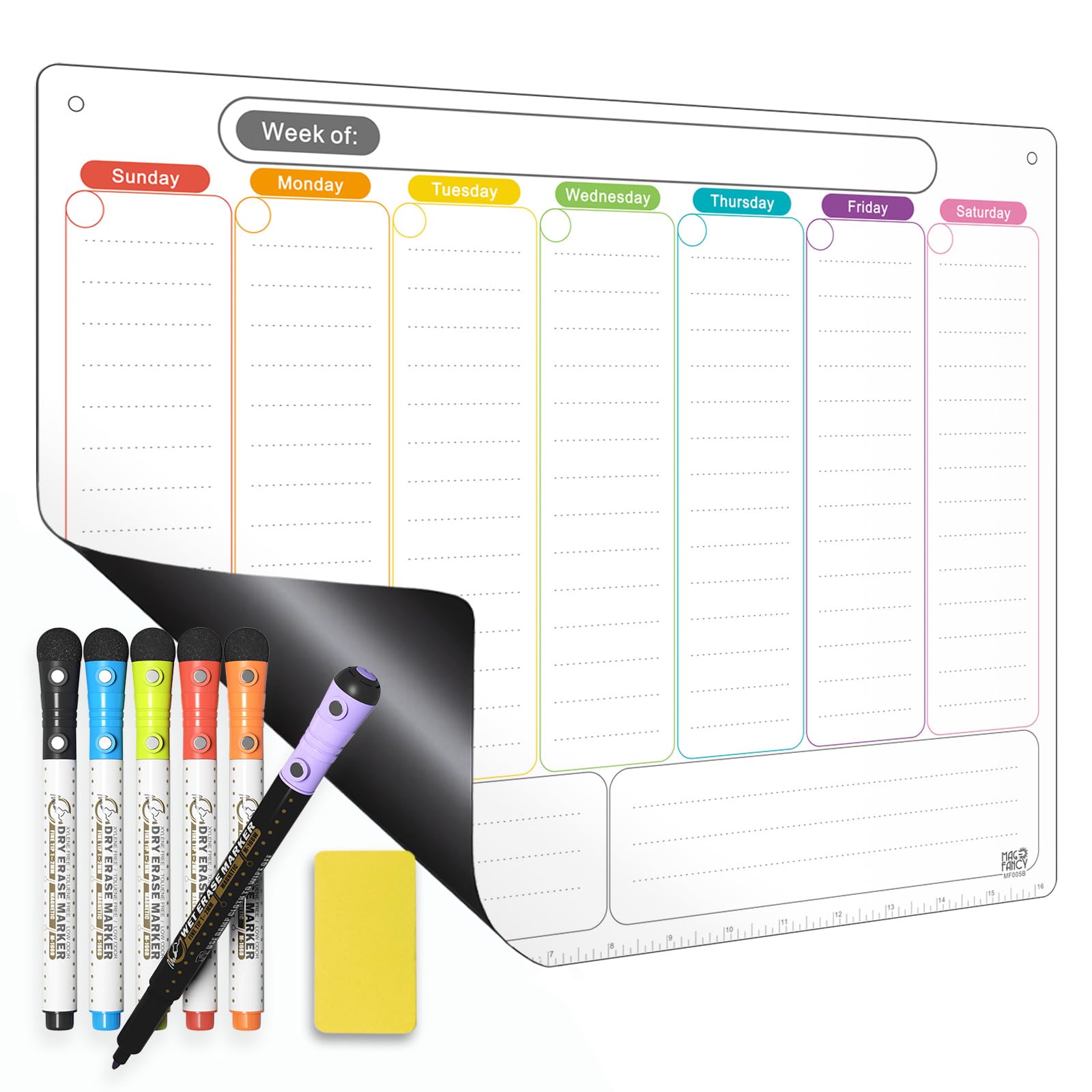 MAG-FANCY Magnetic Dry Erase Calendar for Refrigerator Weekly Fridge Writing Board Planner -Extra Thick Magnet, 5 Dry Erase Markers & 1 Wet Erase