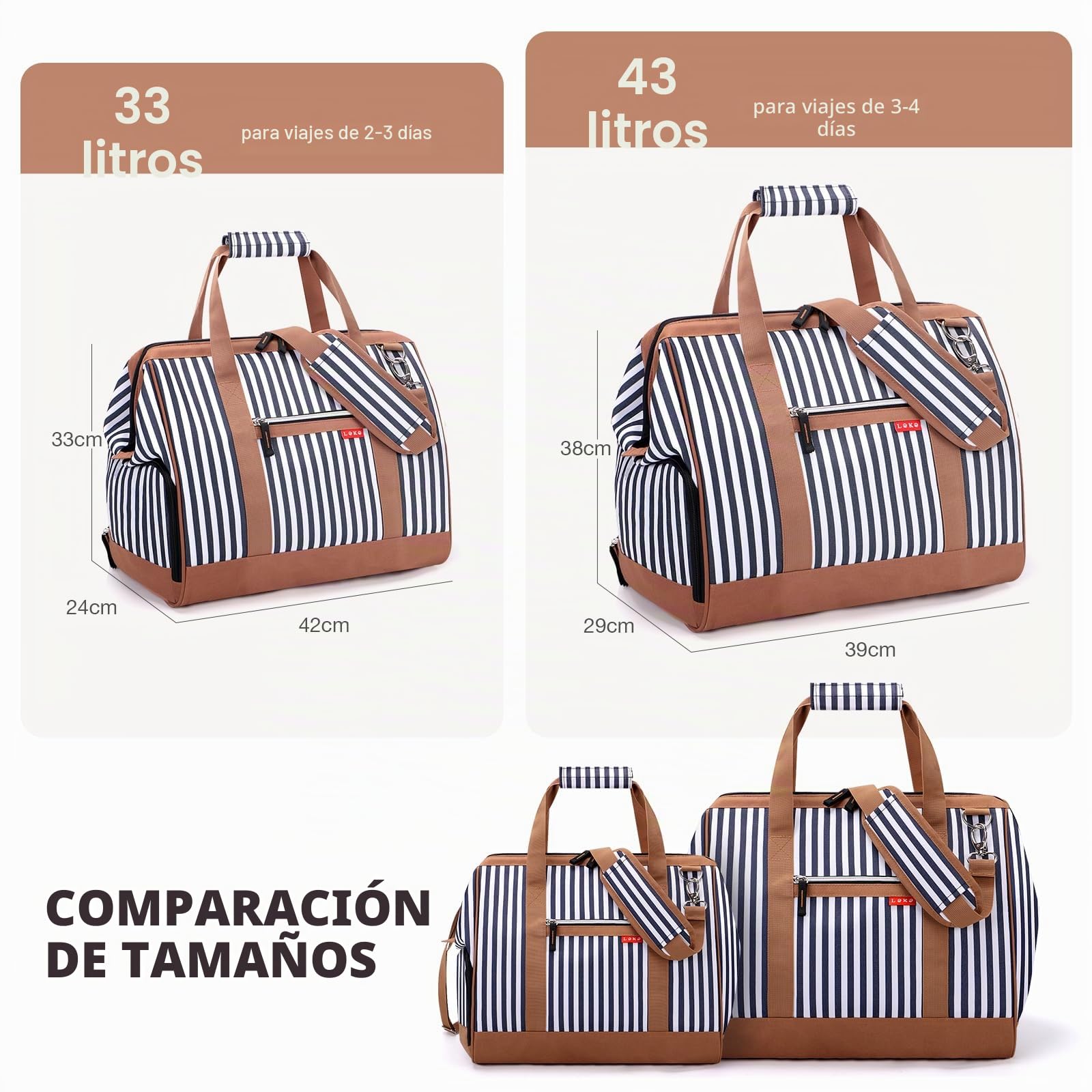 Lekesky Bolsa de Viaje Weekender Señoras, Bolsa de Deporte con Compartimento para Zapatos, Diseño de Gran Apertura para Viajes Cortos, Avión, Hospital, Playa