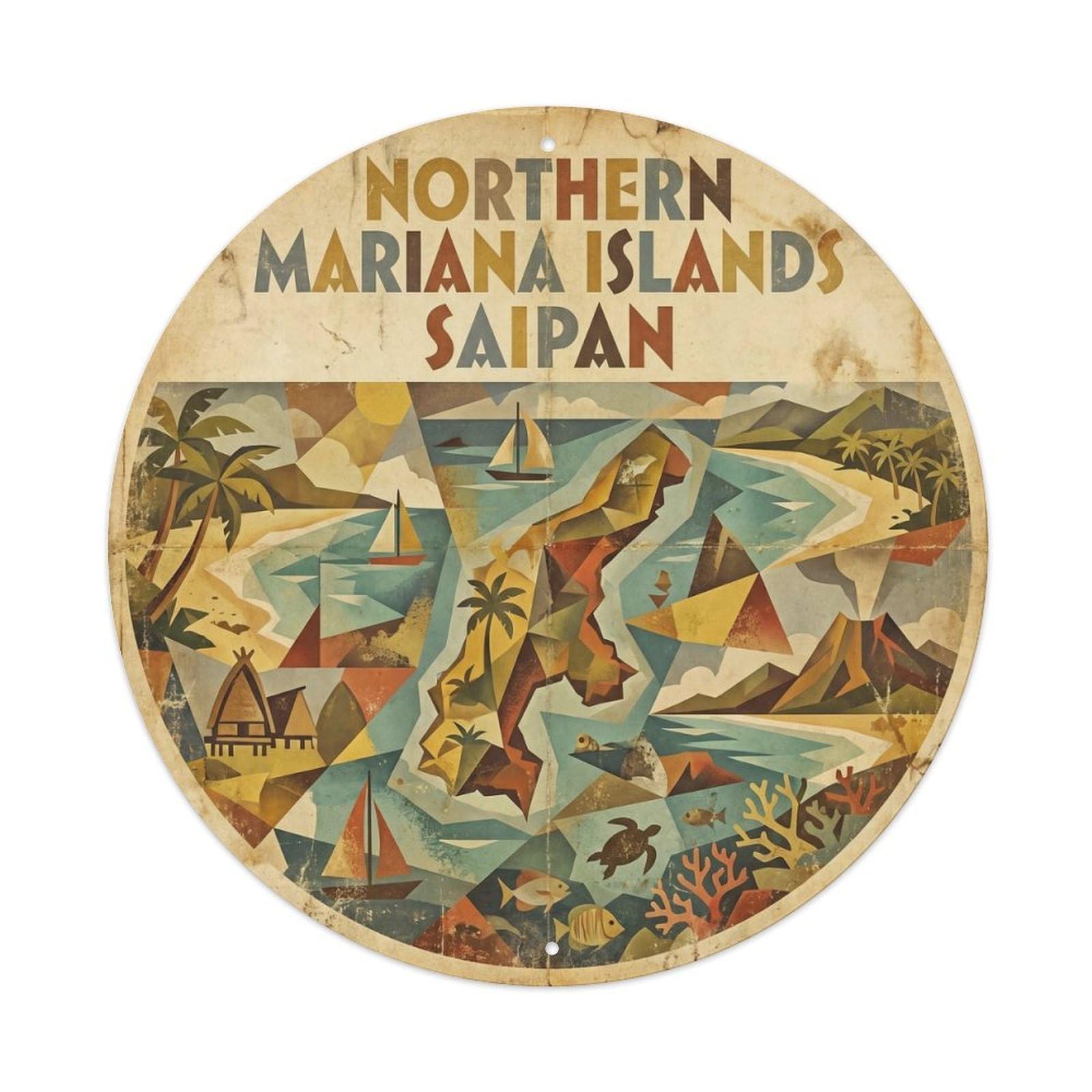 Northern Mariana Saipan Pacific Lagoon Angular Geometry Metal Tin Sign