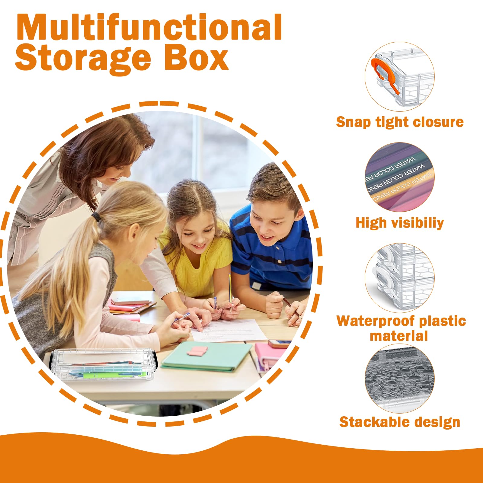 9 Pack Plastic Pencil Boxs,21.5x10 x 3.8cm Large Capacity Pencil Box with Snap-Tight Lid Stackable Transparent Container for Office Supplies Craft Hobby Art Supplies Journaling Stationery Sticker - Image 4