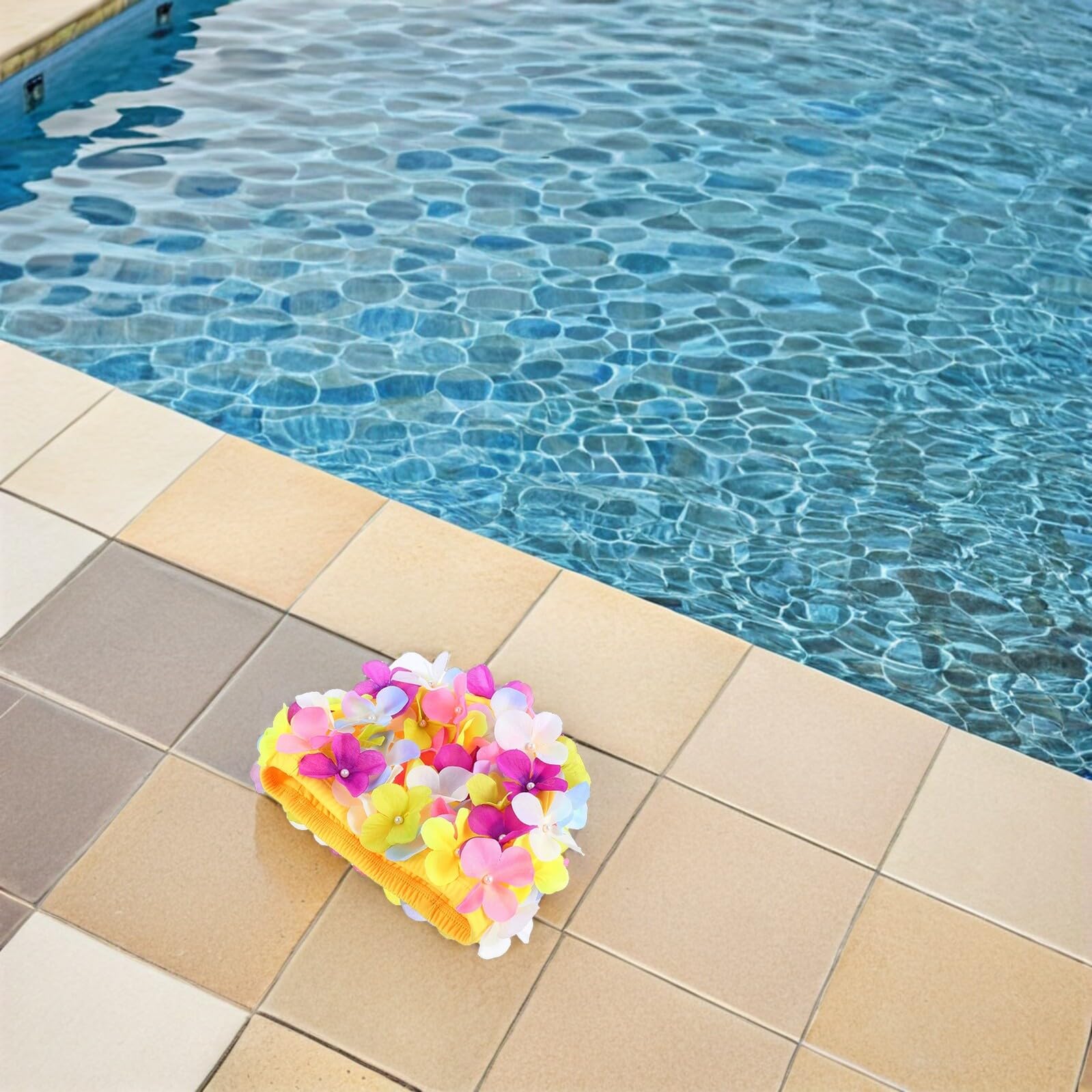 Angoily 3 Pezzi Cuffia da Nuoto e Confortevole in Chinlon Donna con Design a Petali di Fiori e Retrò per Piscina e Bagno