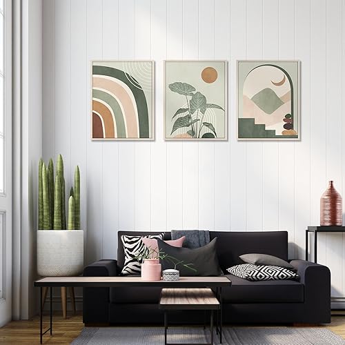 Miniatura 7 de Juego de 3 arte de pared bohemio verde salvia, decoración de pared moderna de mediados de siglo, 11 x 14 pulgadas, sin marco, impresiones