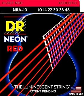 DR Strings NRA-10 NEON Red Coated Acoustic Strings - Extra Lite, 10-48