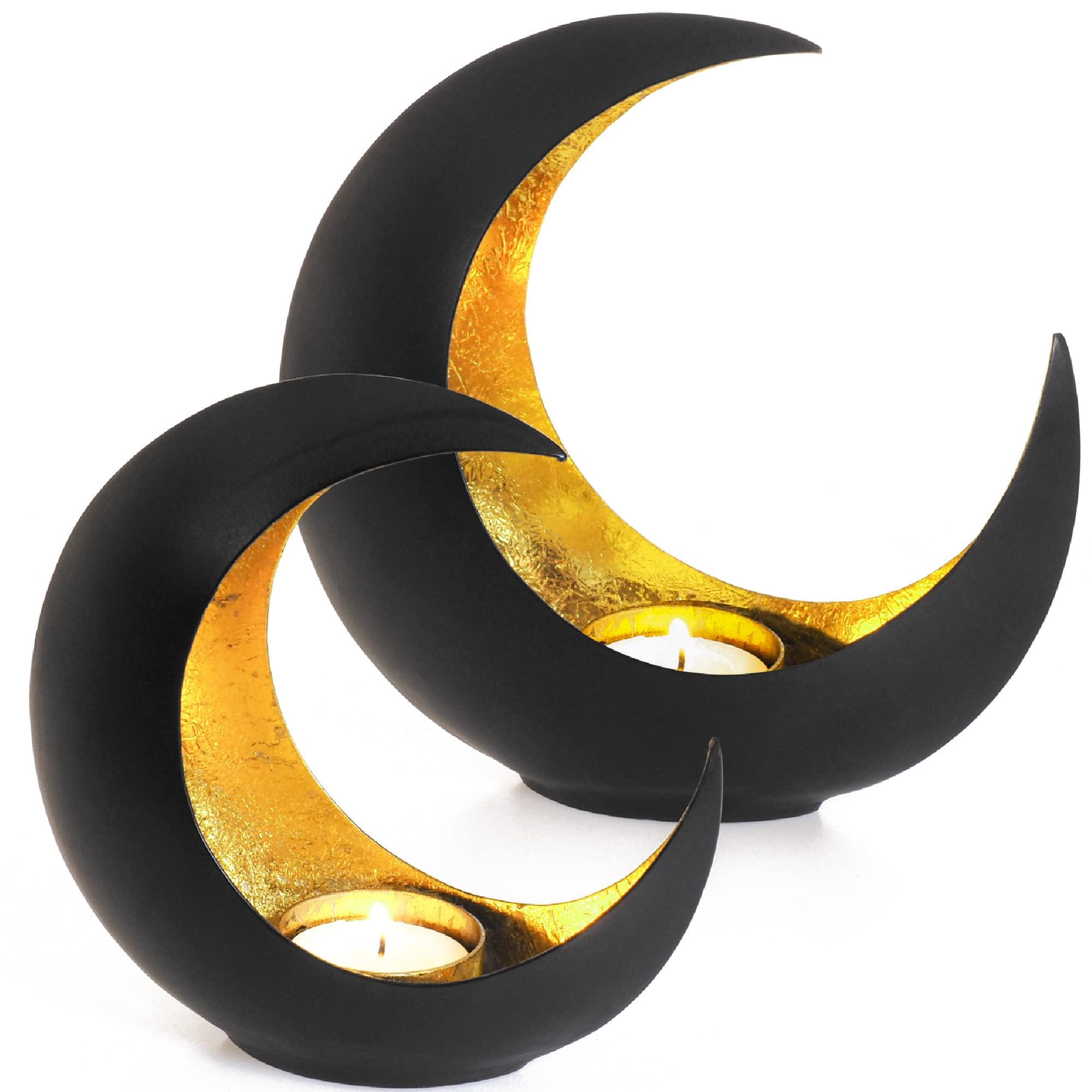 Photophores Gadgy Dorés - Lot De 2 - Effet Lumière Lunaire - Décoration Orientale Pour Table