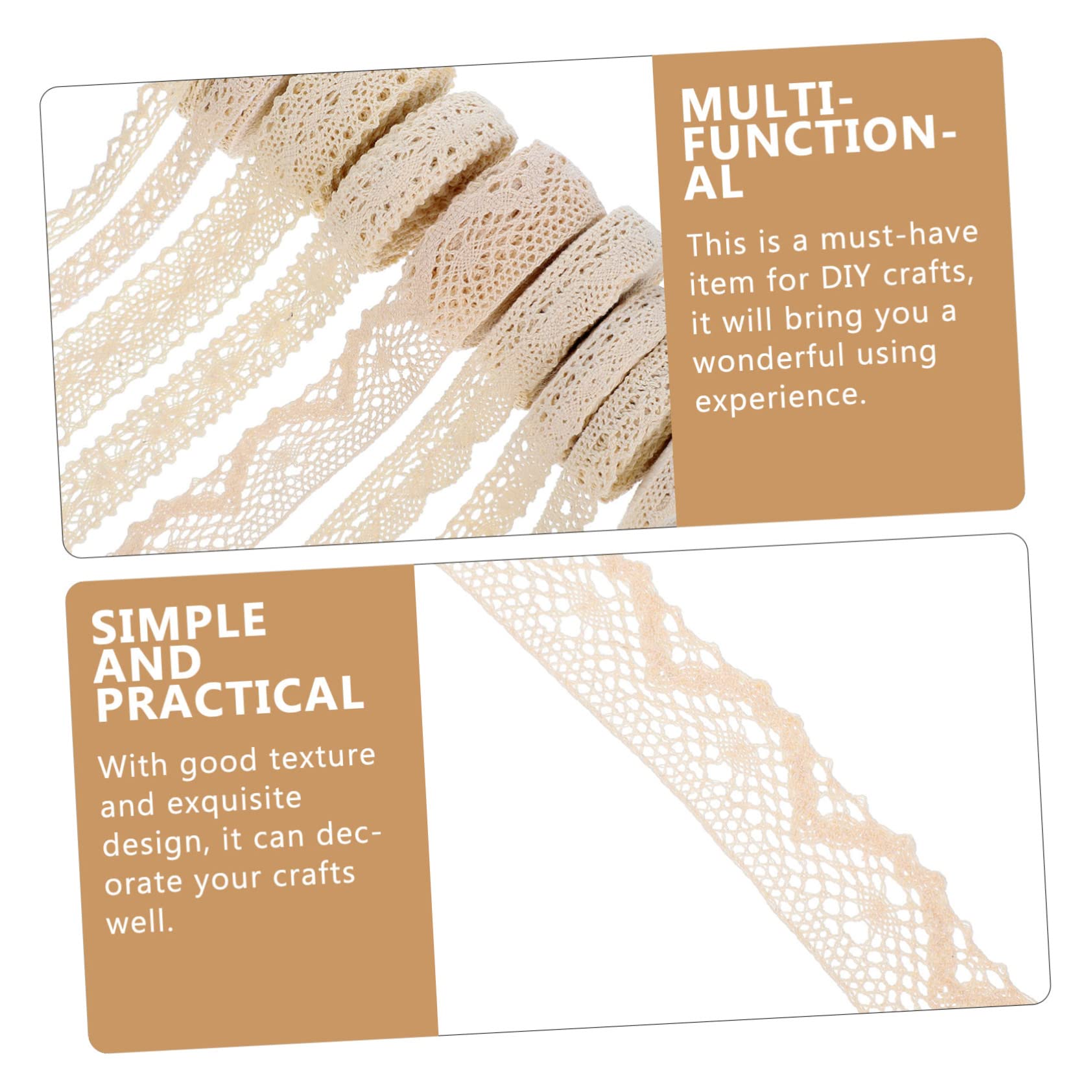 SHINEOFI 9 Rollos de Encaje de Algodón Beige para Costura de Ropa y Decoración, Ribete de Encaje Decorativo Buena Textura para Manualidades y Envoltura Estilo Aleatorio