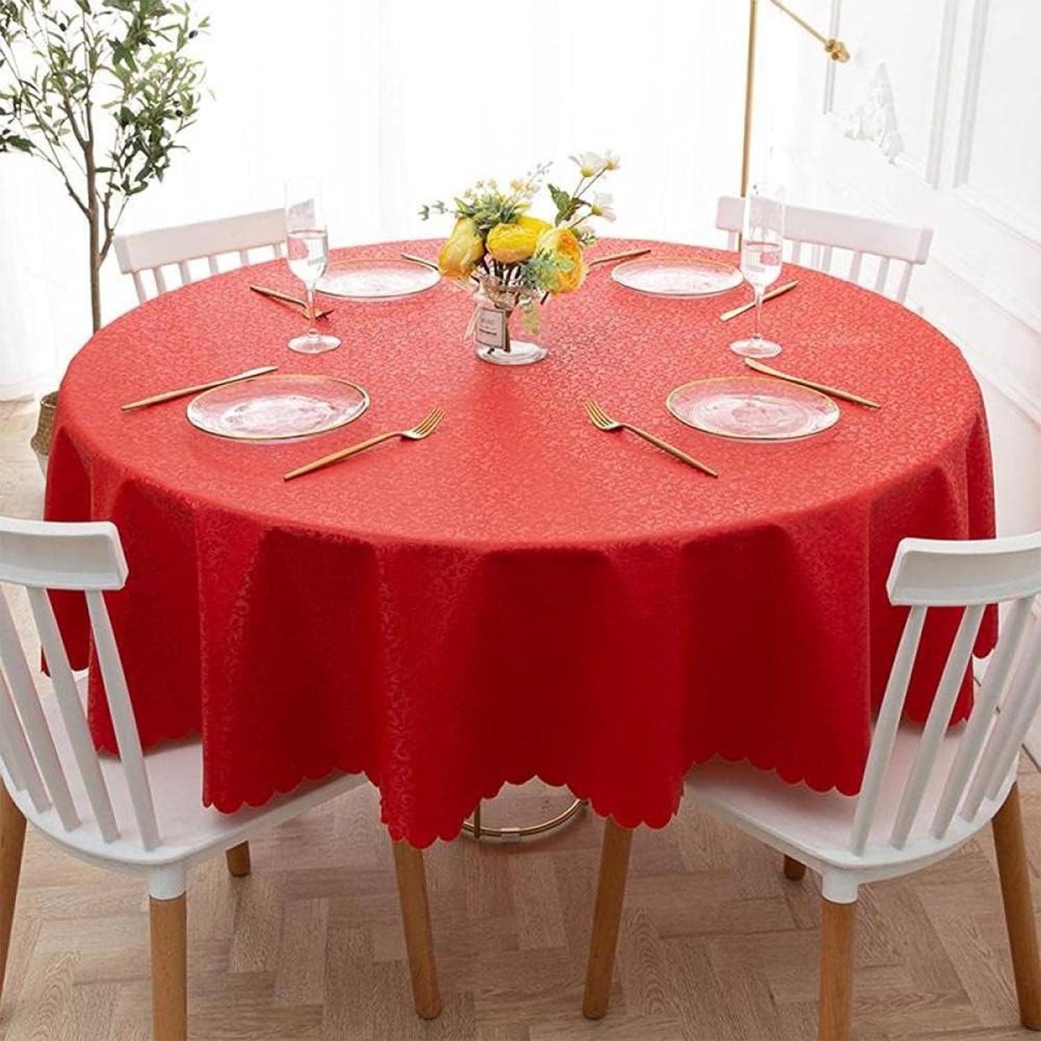 Round Waterproof Tablecloths, PVC Solid Color Table Cover, Wipeable Oil-Proof Table Cloth, European Tablecloth for Home Hotel Restaurant E Diameter, Patio,Weddinggathering T,Diameter of 140 cm