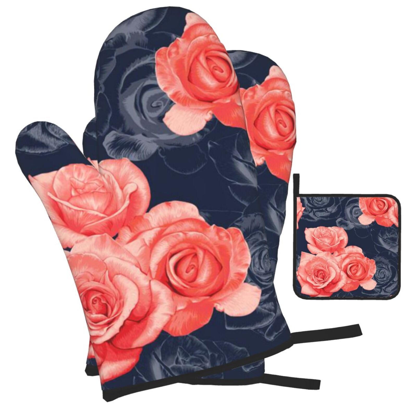 Watercolor monstera pattern Printed Oven Mitts and Pot Holders Heat Resistant Set of 3 Pcs, Modern Kitchen Gloves & Potholders for Cooking Baking Grilling