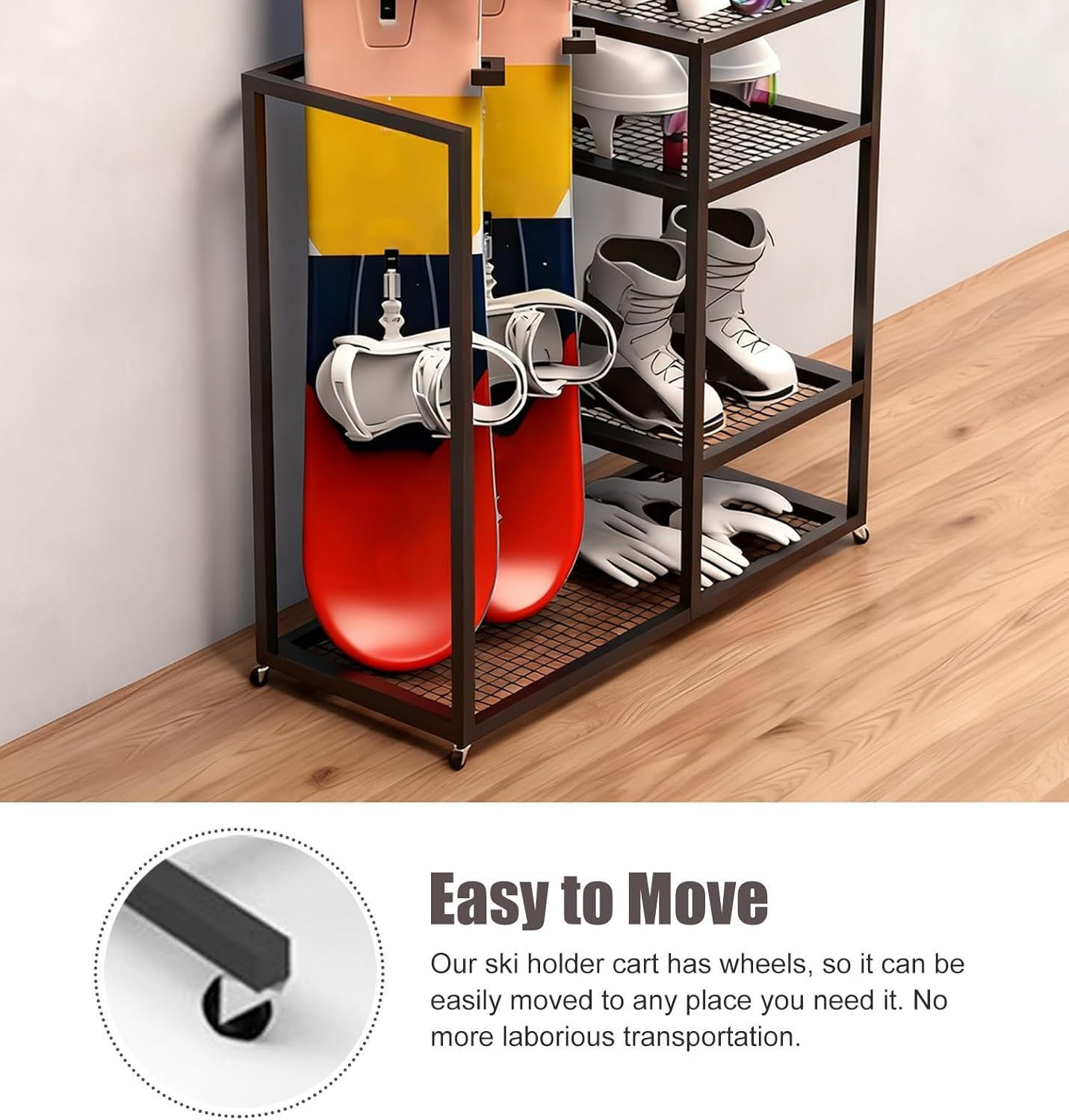 ZIMGOD Freestanding Ski Rack for Snowboard Boot Goggles Helmet, Garage Organization and Storage System, Sport Equipment Storage Holder, Iron Snowboard Stand