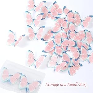 YOcity 48Pcs Edible Butterflies Cake Toppers - Wafer Paper Cupcake Decorations for Wedding, Birthday Party - BLUE