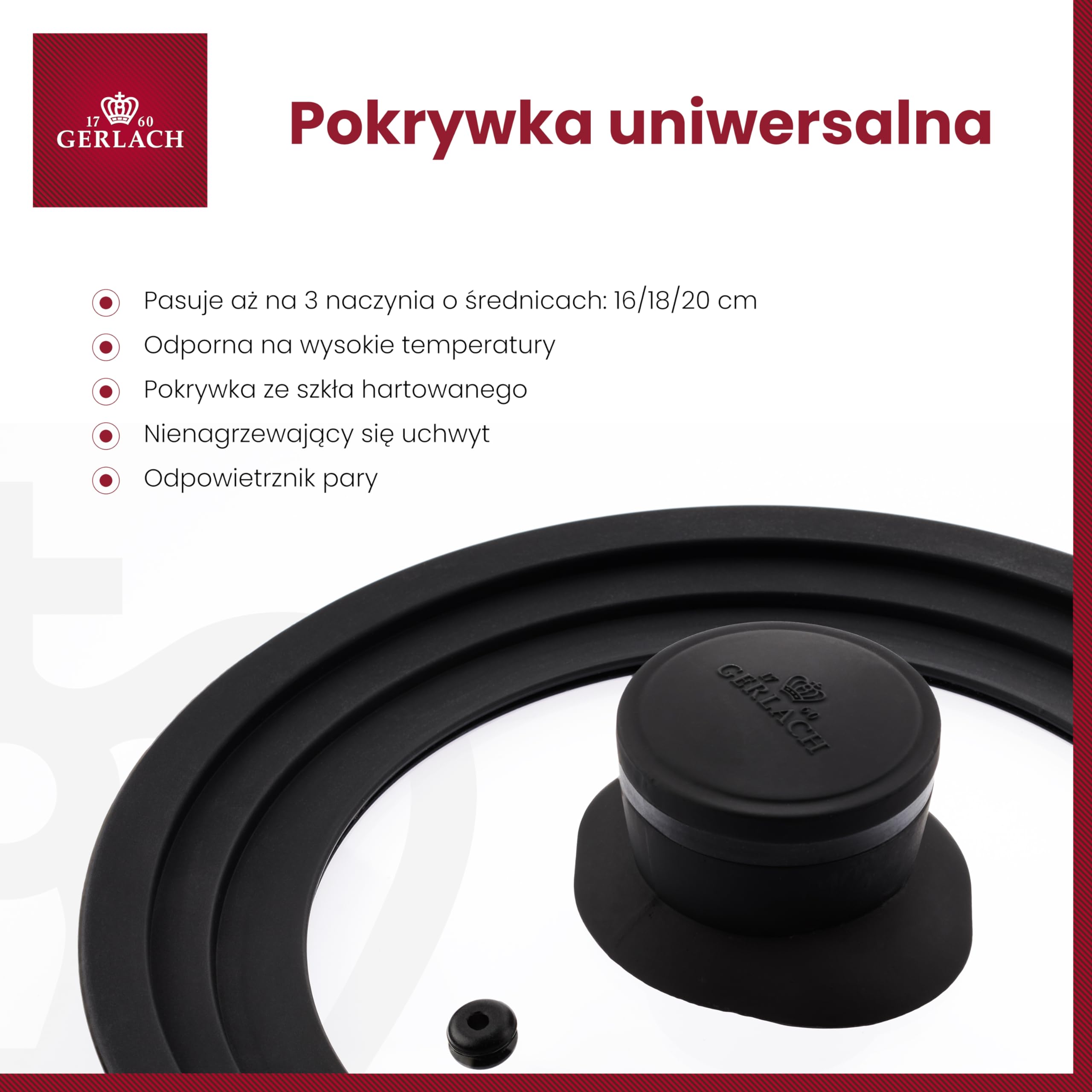 Gerlach Smart Uniwersalna Pokrywka do Garnka i Patelni 16 cm 18 cm 20 cm Szklana