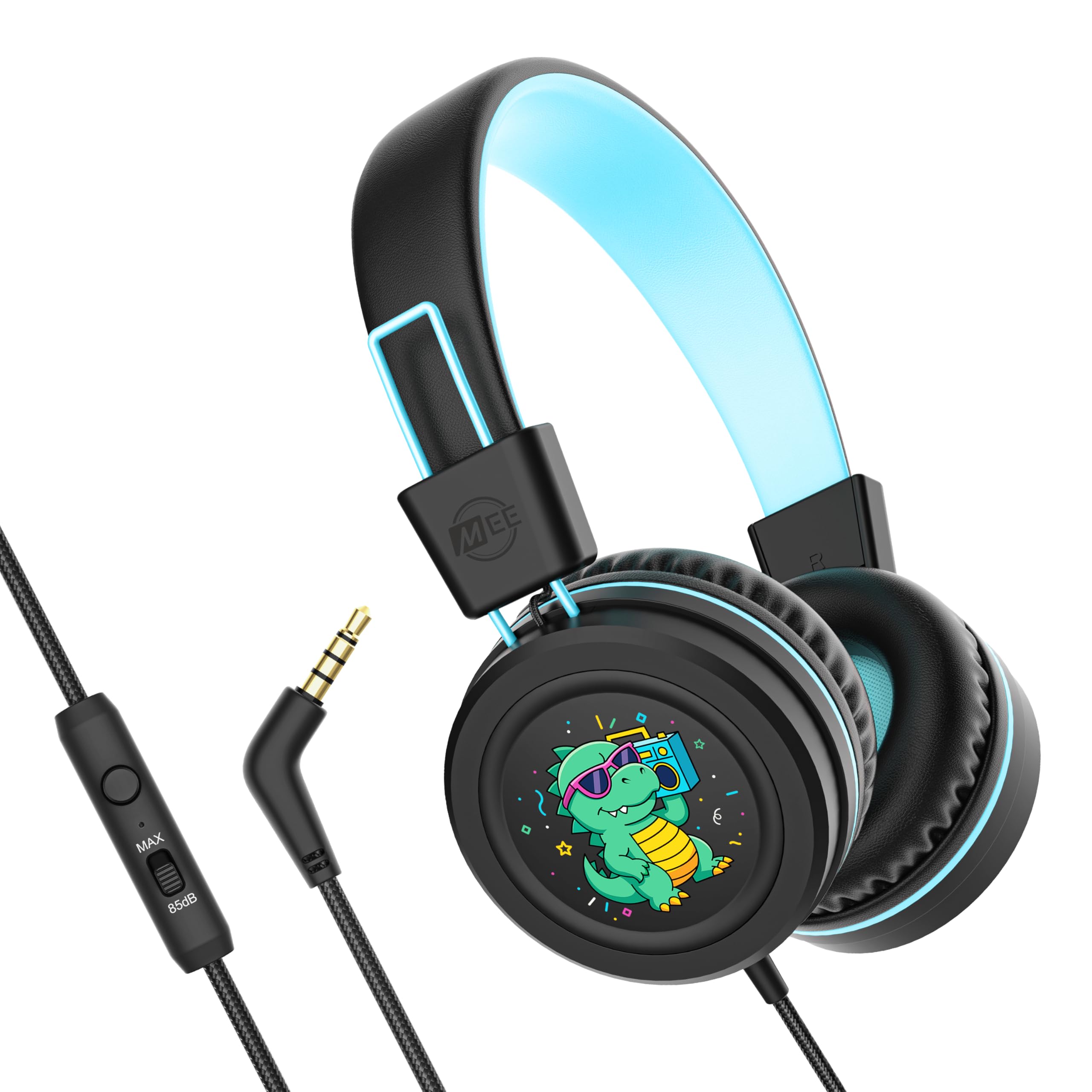 MEE audio KidJamz KJ55 Wired Children’s Headphones with 3.5mm Plug, Colorful Graphics, Volume Limiter & Microphone, Adjustable On-Ear Kids Headset for Online Learning/School/Travel/Tablet (Black)-image-10