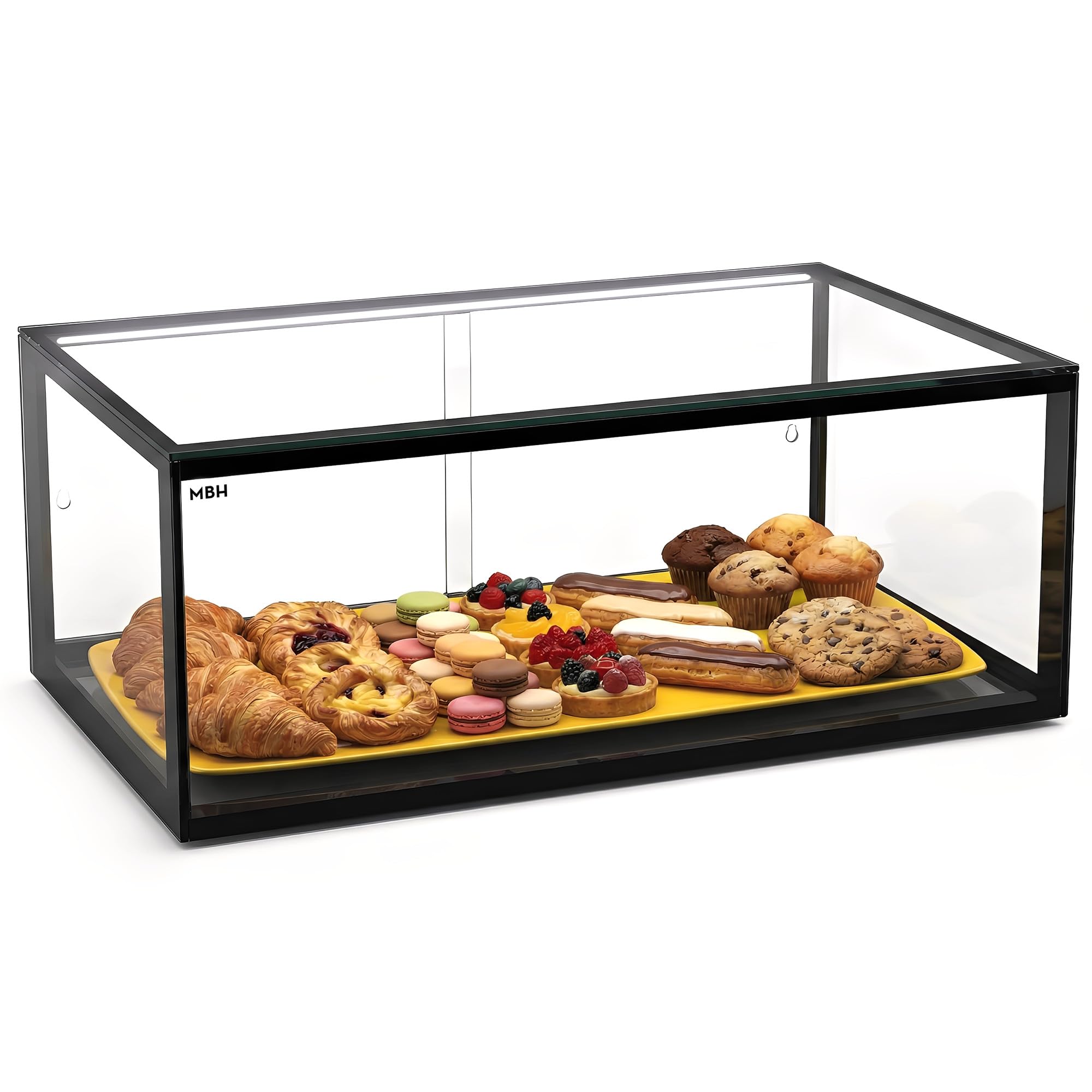 MBH - Neutrale Aufsatzvitrine 55x33 cm, gerades ESG-Sicherheitsglas, 1 Etage, mit LED-Beleuchtung, rückseitige Schiebetüren, für Bar, Café, Restaurant, Gebäck und Konditorei.