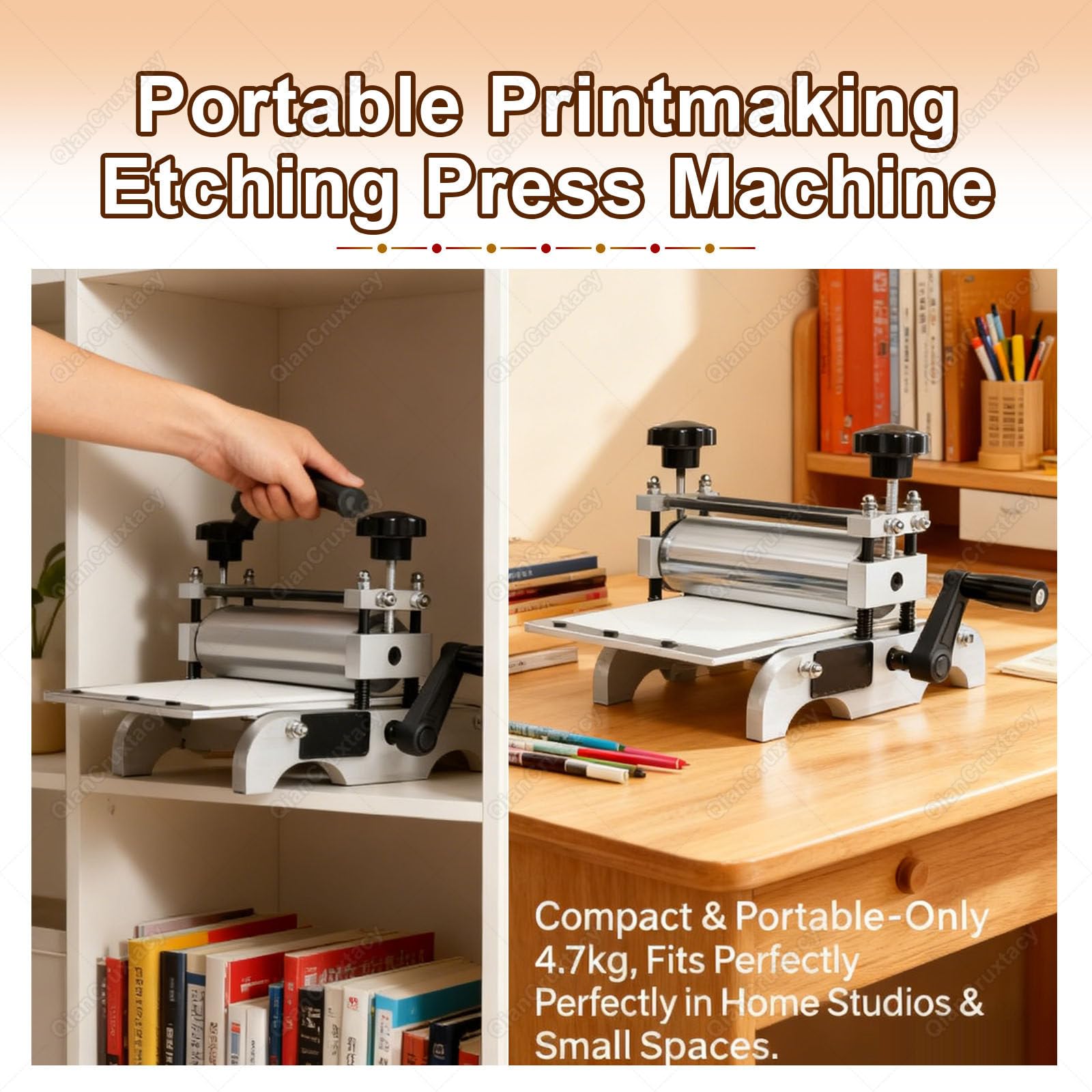Presse à Graver Manuelle Portable avec Surface 14x7 Pouces,Machine d'impression Multifonctionnelle avec Rouleau en Acier de Précision,pour l'impression Professionnelle sur Bois et cuivre