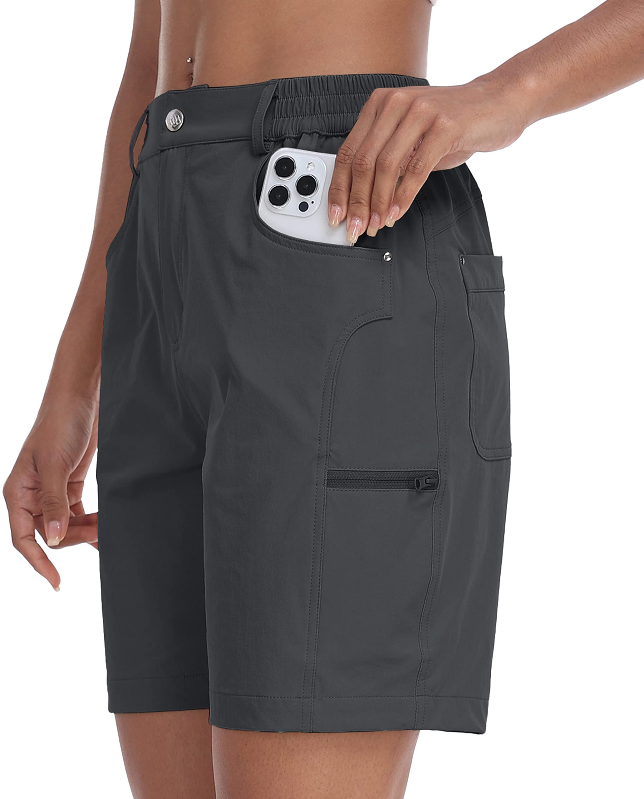 MoFiz Womens Golf Shorts 7" Quick Dry Hiking Shorts Lightweight Bermuda Short for Women with Pockets (Water Resistant)