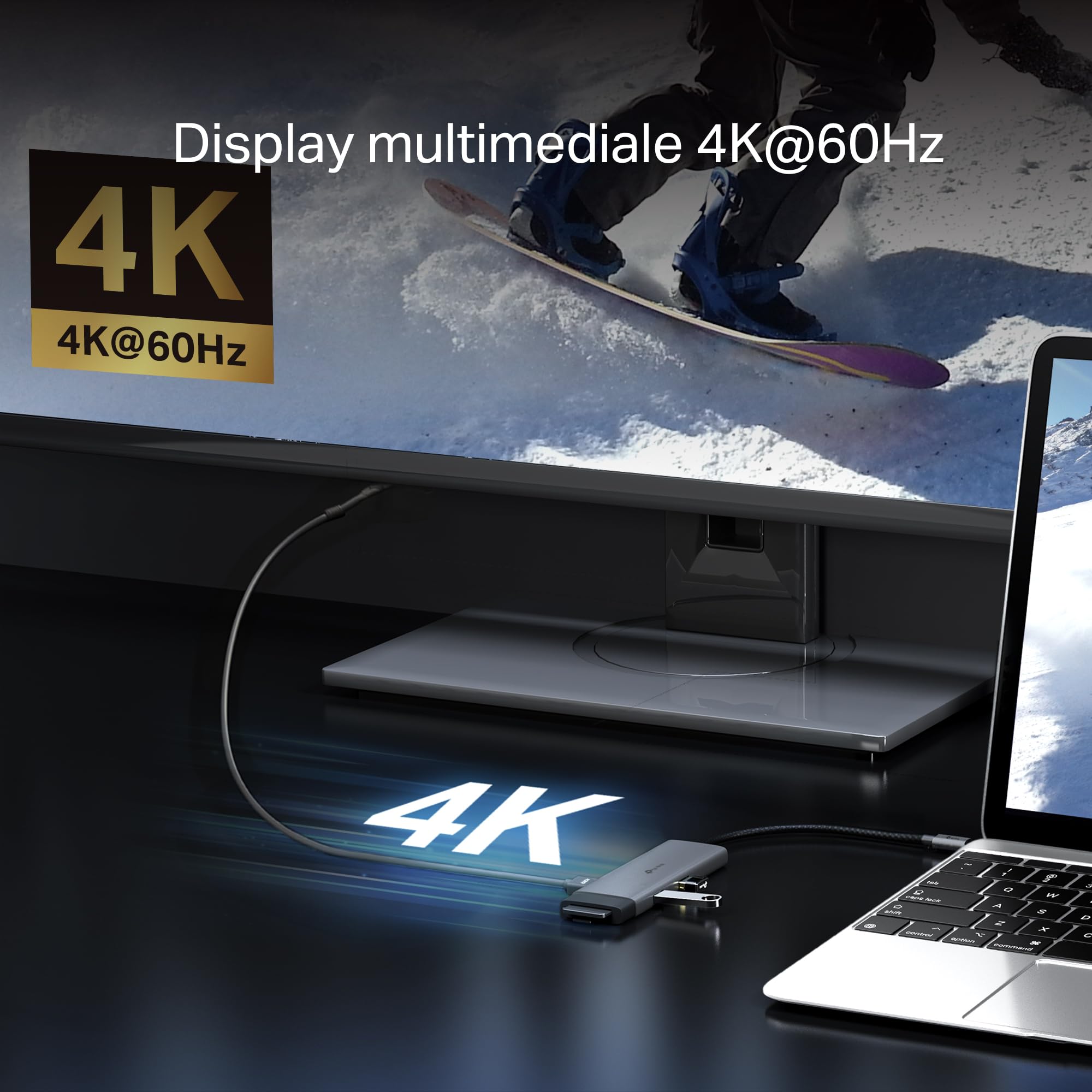 TP-Link UH7021C Hub USB C 7 in 1, 1 HDMI 4K@60Hz, SD e MicroSD UHS-I, 1 PD 100W, 3 Porte USB-A 3.0, 5 Gbps SuperSpeed, Win11/10/8.1/8/7, Mac OS, Linux OS, iOS, Android, Chrome OS