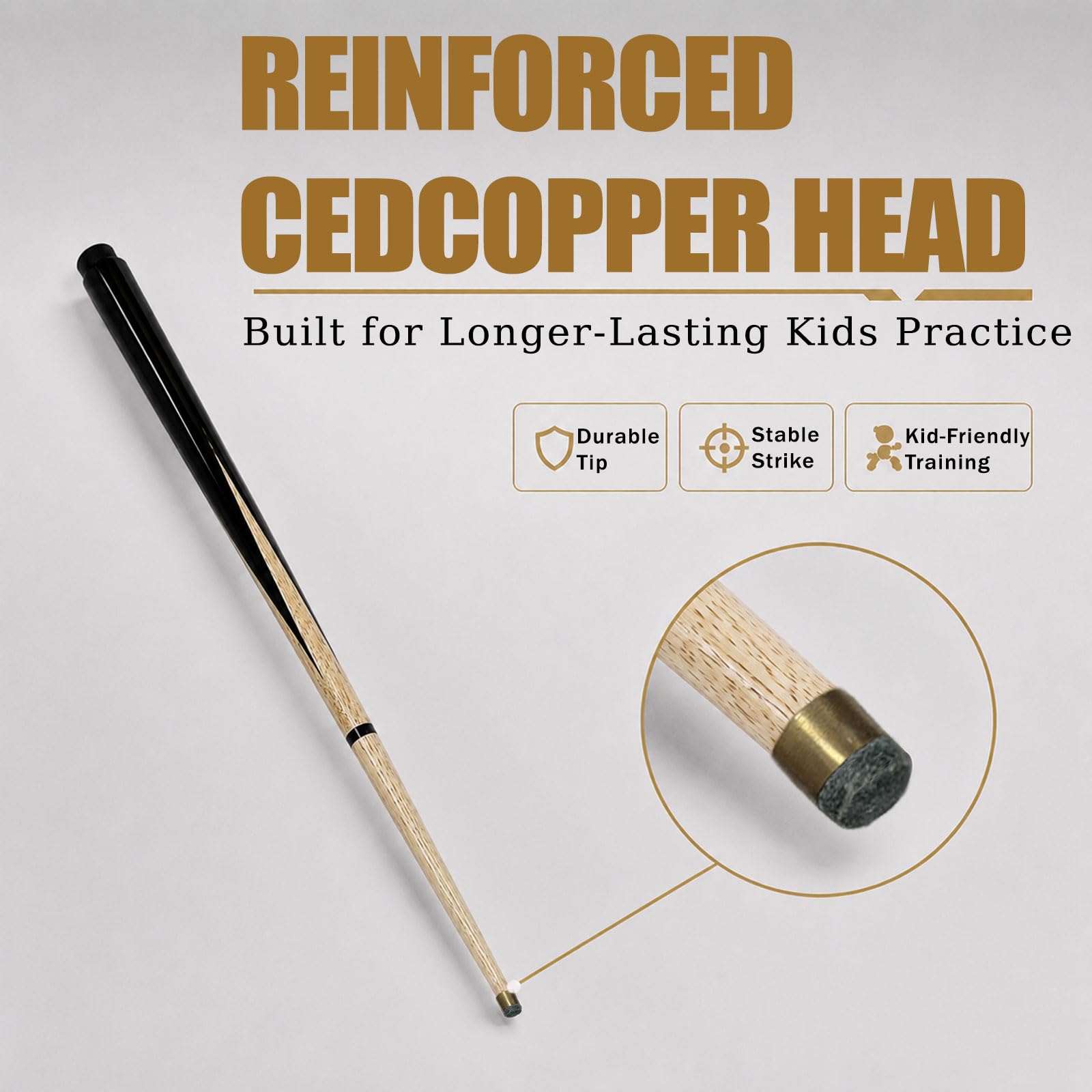 Lot de 4 queues de billard d'entraînement pour enfants de 81,3 cm pour table de billard, joint fileté en acier anti-oscillation, pointe en laiton renforcée, haute dureté, bois de frêne, contrôle de