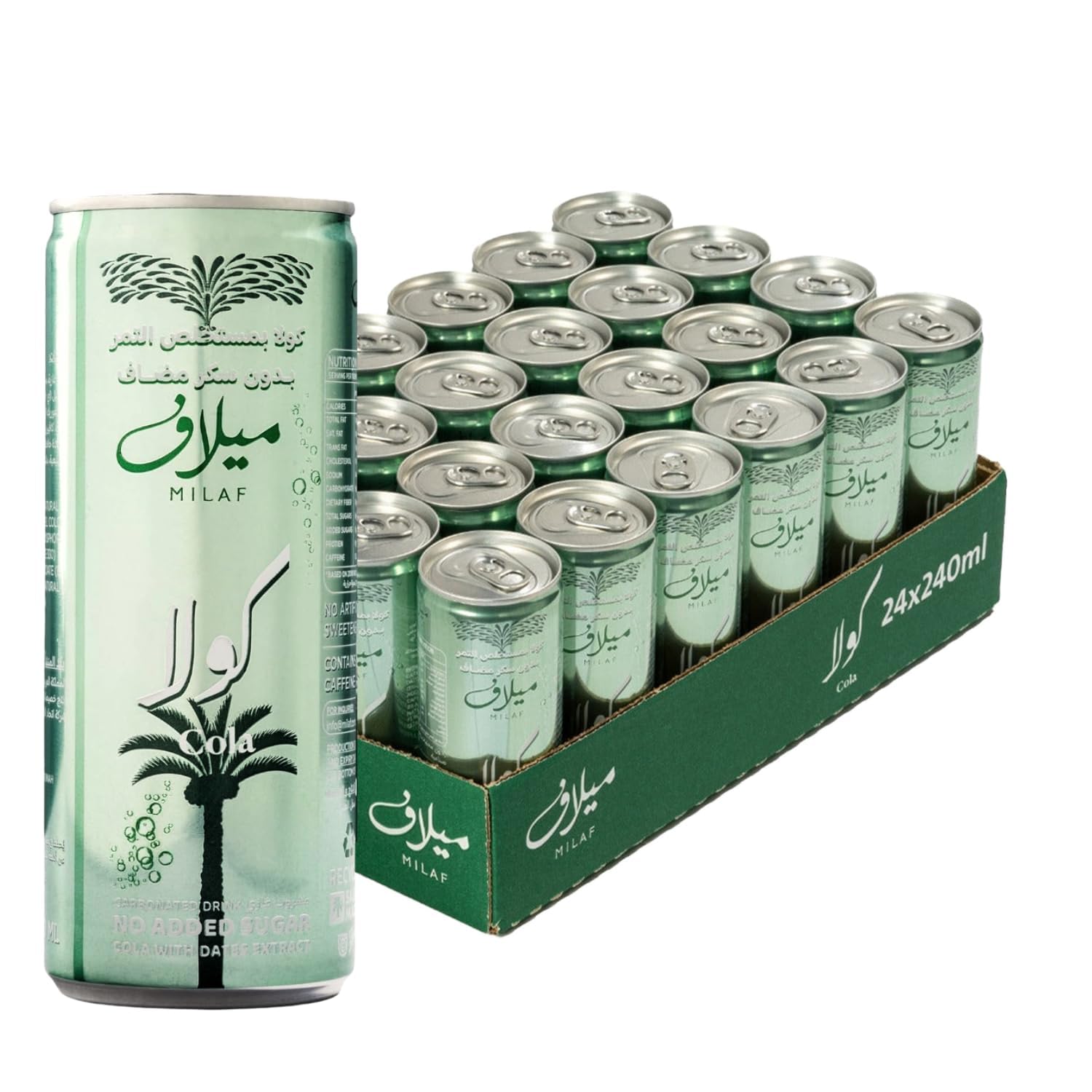 Milaf Colas with Dates Extract – Carbonated Soft Drink, 240ml x Pack of 24 | Unique Blend of Cola & Natural Dates Extract | Imported