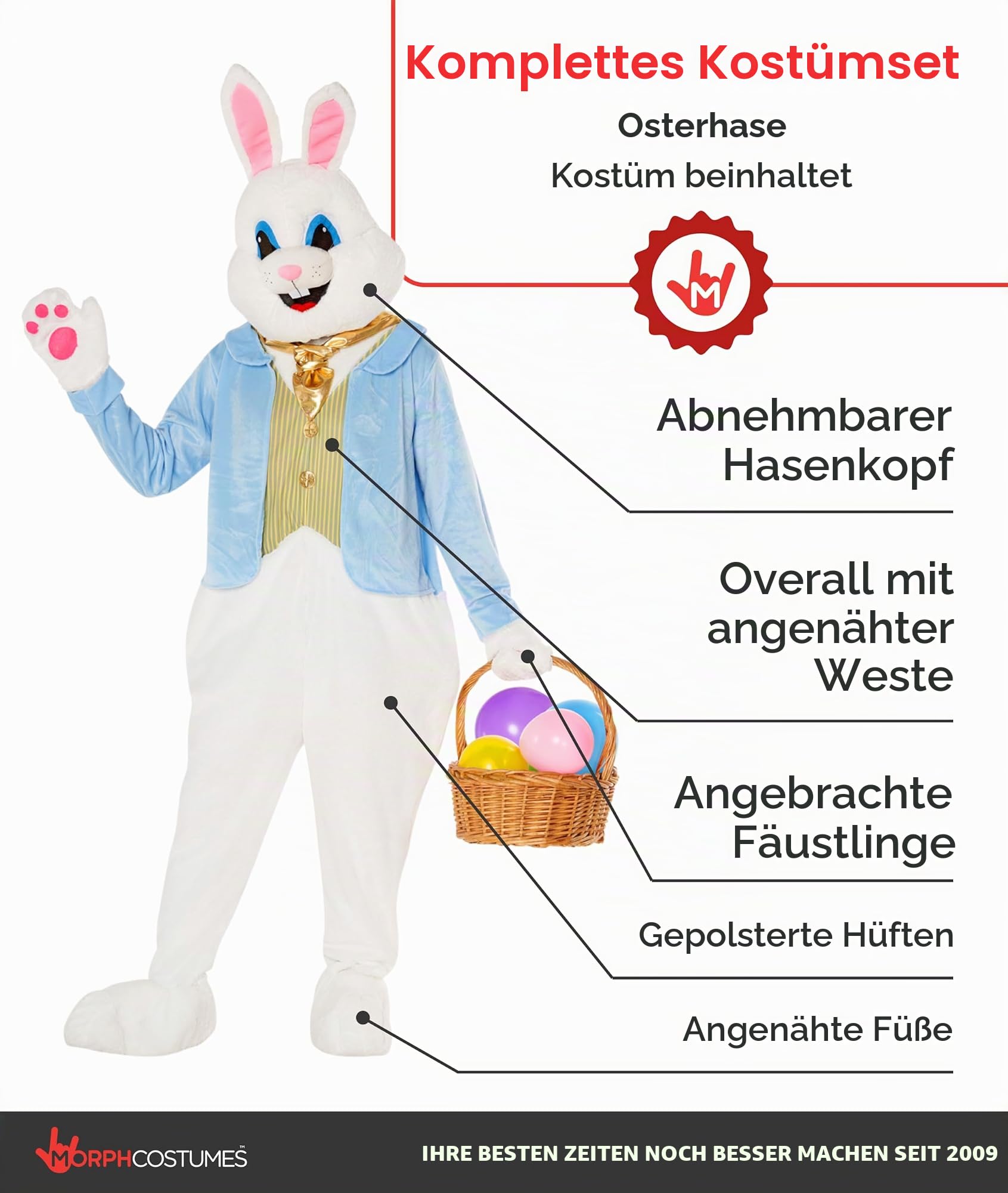 Morph Hasenkostüm Erwachsene, Hasenkostüm Männer, Hasenkostüm Herren, Kostüm Hase Herren, Kostüm Hase Erwachsene, Osterhasenkostüm Hasenkostüm, Maskottchen Kostüm Erwachsene, Onesie Damen